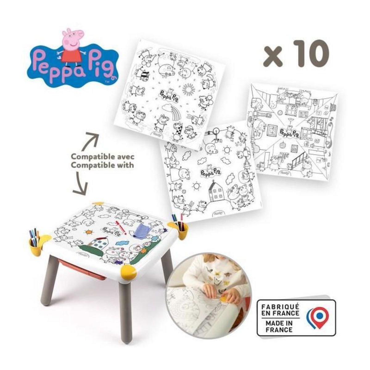 SMOBY Smoby - Recharge Coloriages pour la Kid table créative - 10 feuilles de coloriages Peppa Pig