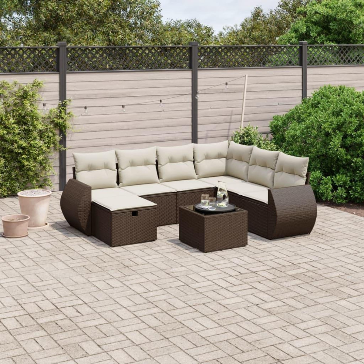 VIDAXL Salon de jardin 8 pcs avec coussins marron resine tressee