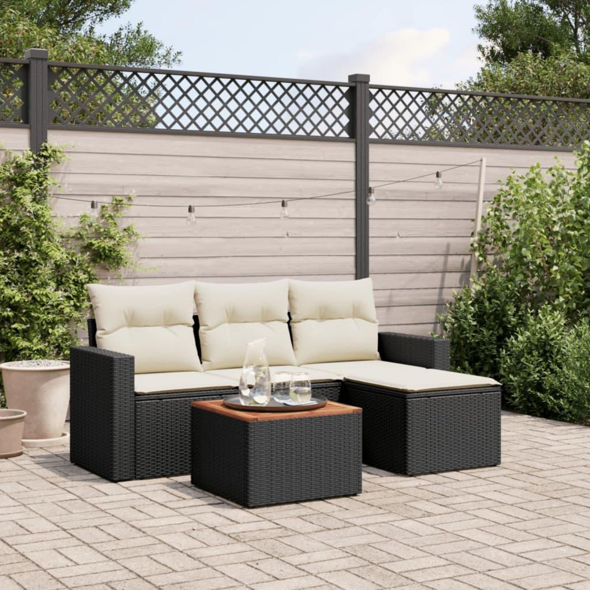 VIDAXL Salon de jardin 5 pcs avec coussins noir resine tressee
