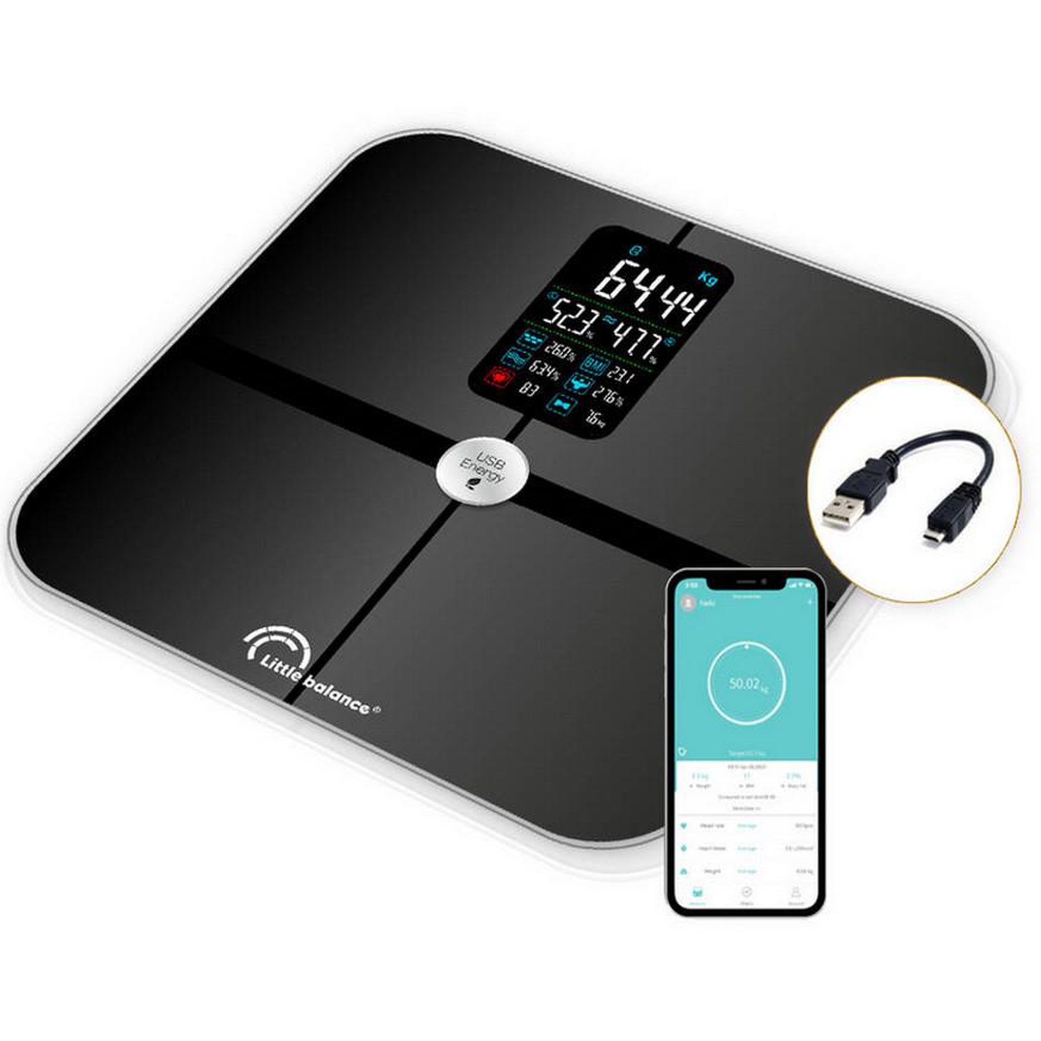 LITTLE BALANCE Impédancemètre connecté 180kg/100g noir - 8415