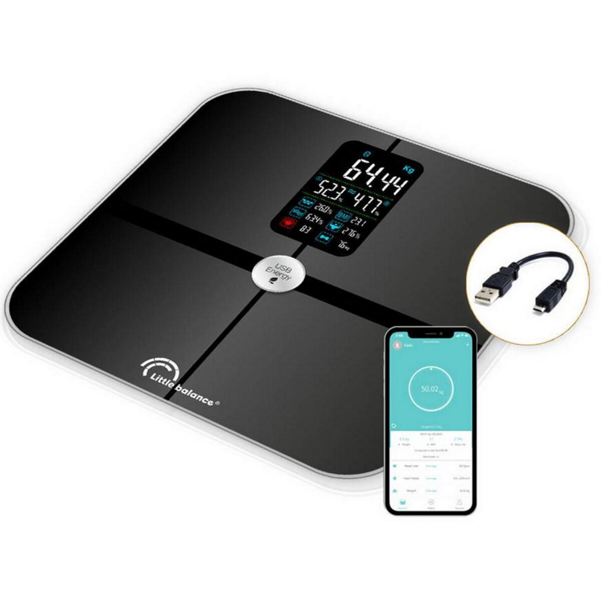 LITTLE BALANCE Impédancemètre connecté 180kg/100g noir - 8415