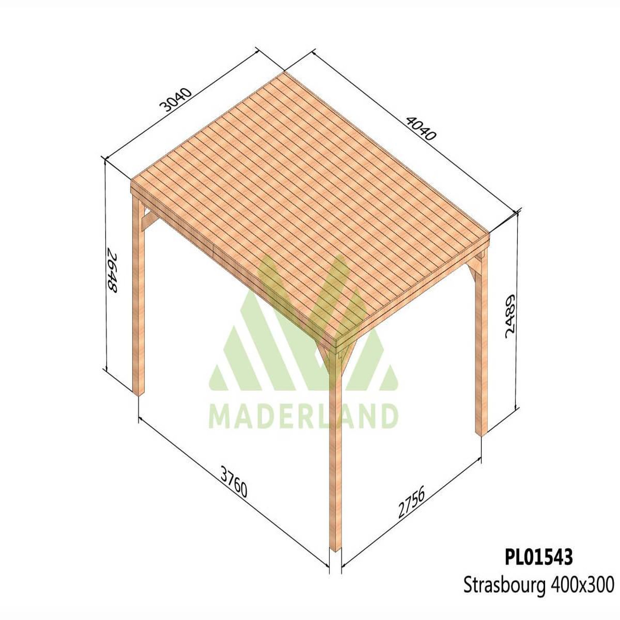 Voir la diapositive 2 : JARDIDECO Pergola en bois strasbourg avec toit 400 x 300 cm  - maderland