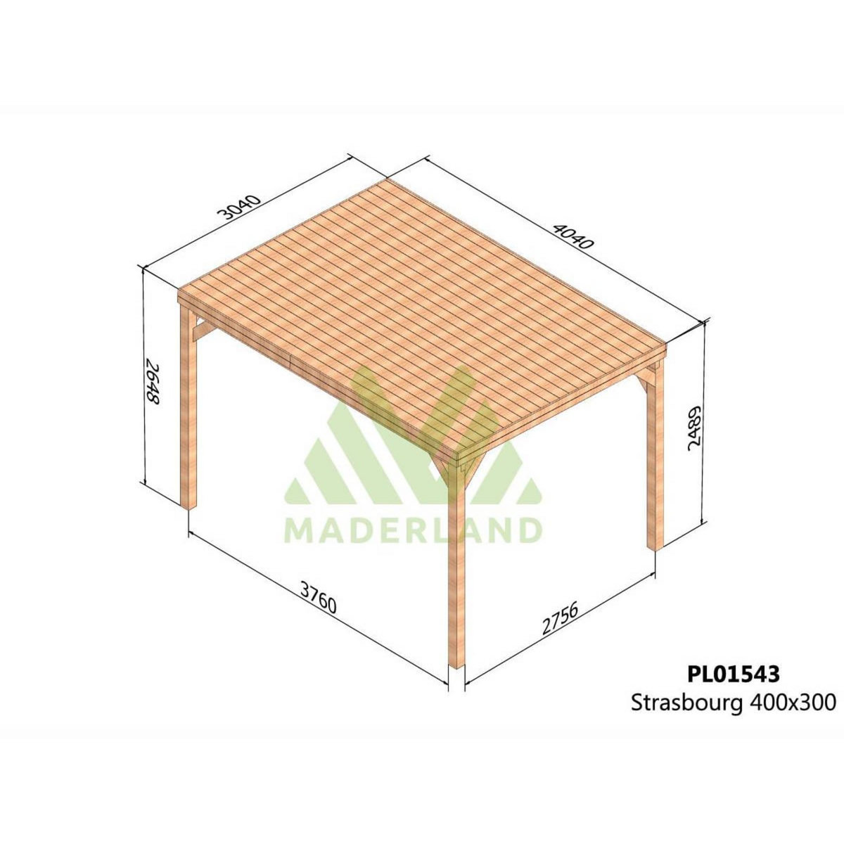 JARDIDECO Pergola en bois Strasbourg avec toit 400 x 300 cm  - Maderland