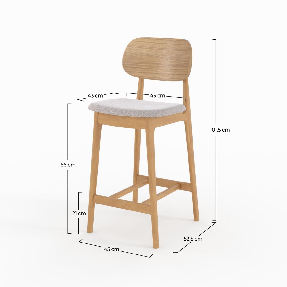 Rendez vous déco Lot de 2 chaises pour îlot central 66 cm en bois et tissu gris - Charlize