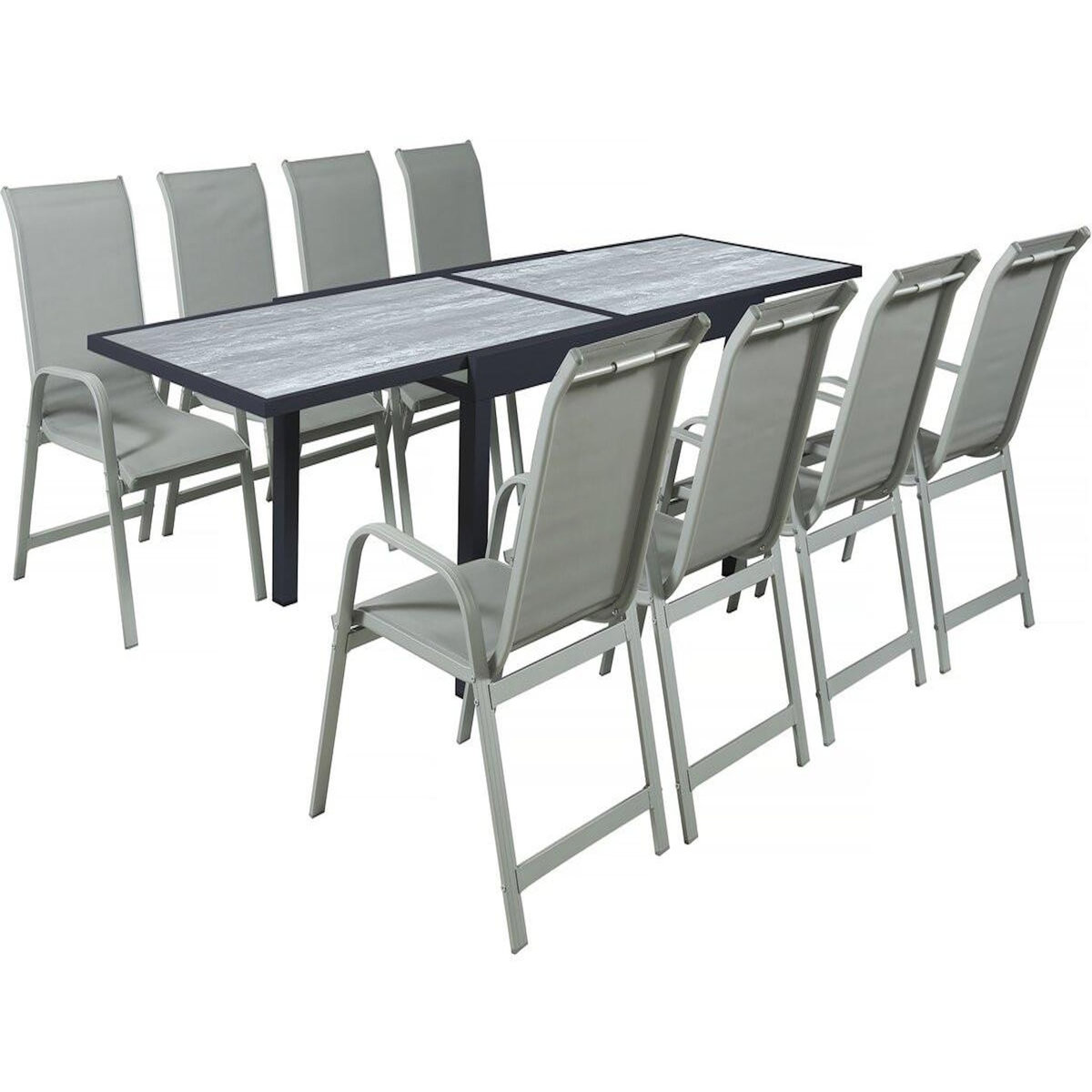 Habitat et Jardin Table extensible et chaises de jardin en aluminium  Lagos  - 140/280 x 90 x 76 cm - 8 places - Gris clair