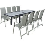 Habitat et Jardin Table extensible et chaises de jardin en aluminium  Lagos  - 140/280 x 90 x 76 cm - 8 places - Gris clair