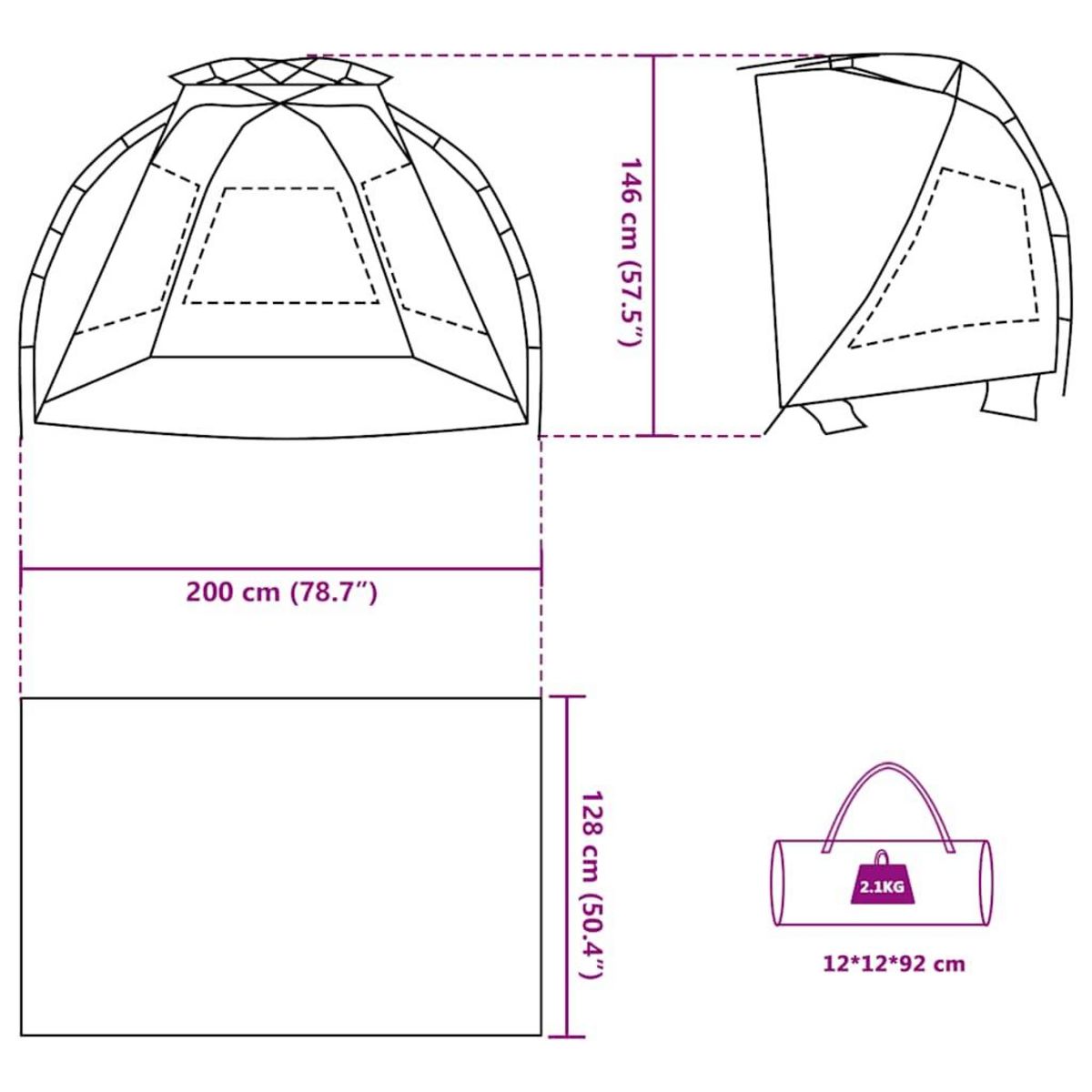 VIDAXL Tente de plage 2 personnes gris liberation rapide impermeable