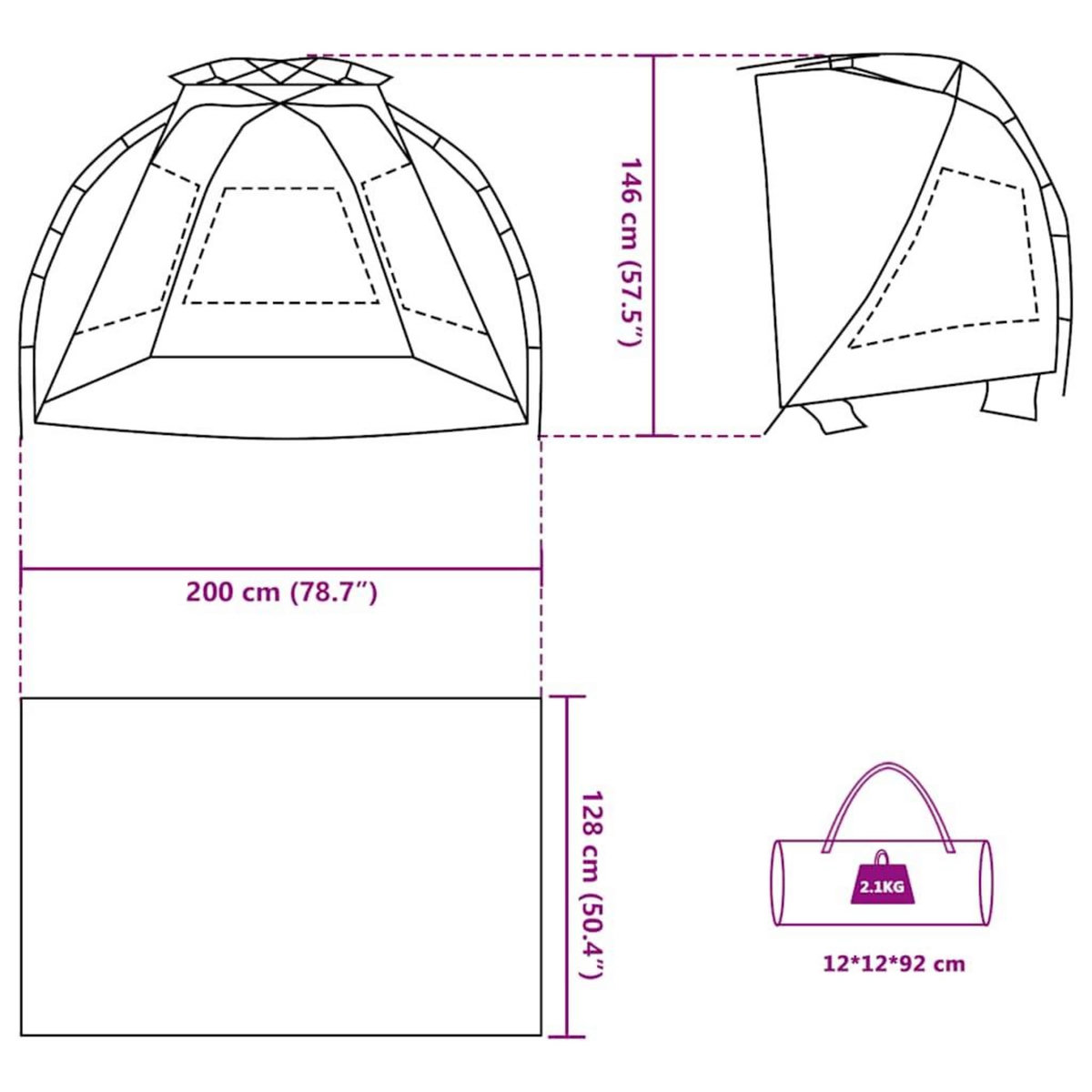 VIDAXL Tente de plage 2 personnes gris liberation rapide impermeable