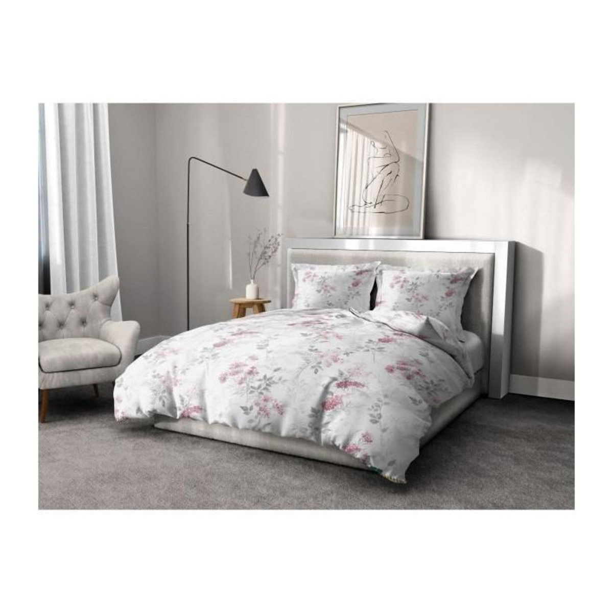 HOME LINGE PASSION Parure de couette 240x260 cm HOME LINGE PASSION POMPADOUR : Housse de couette + 2 taies d'oreiller - 100% Coton 57 Fils - Blanc/
