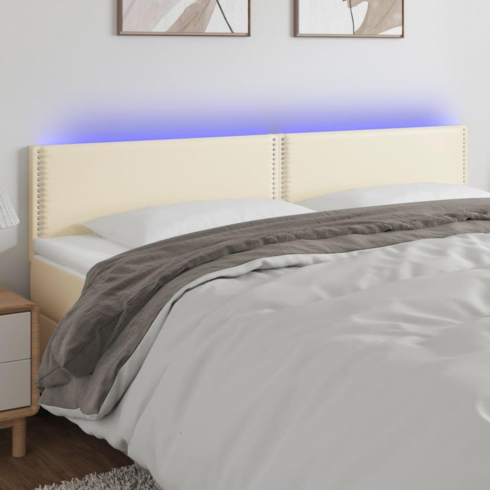 Voir la diapositive 1 : VIDAXL Tete de lit a LED Creme 160x5x78/88 cm Similicuir
