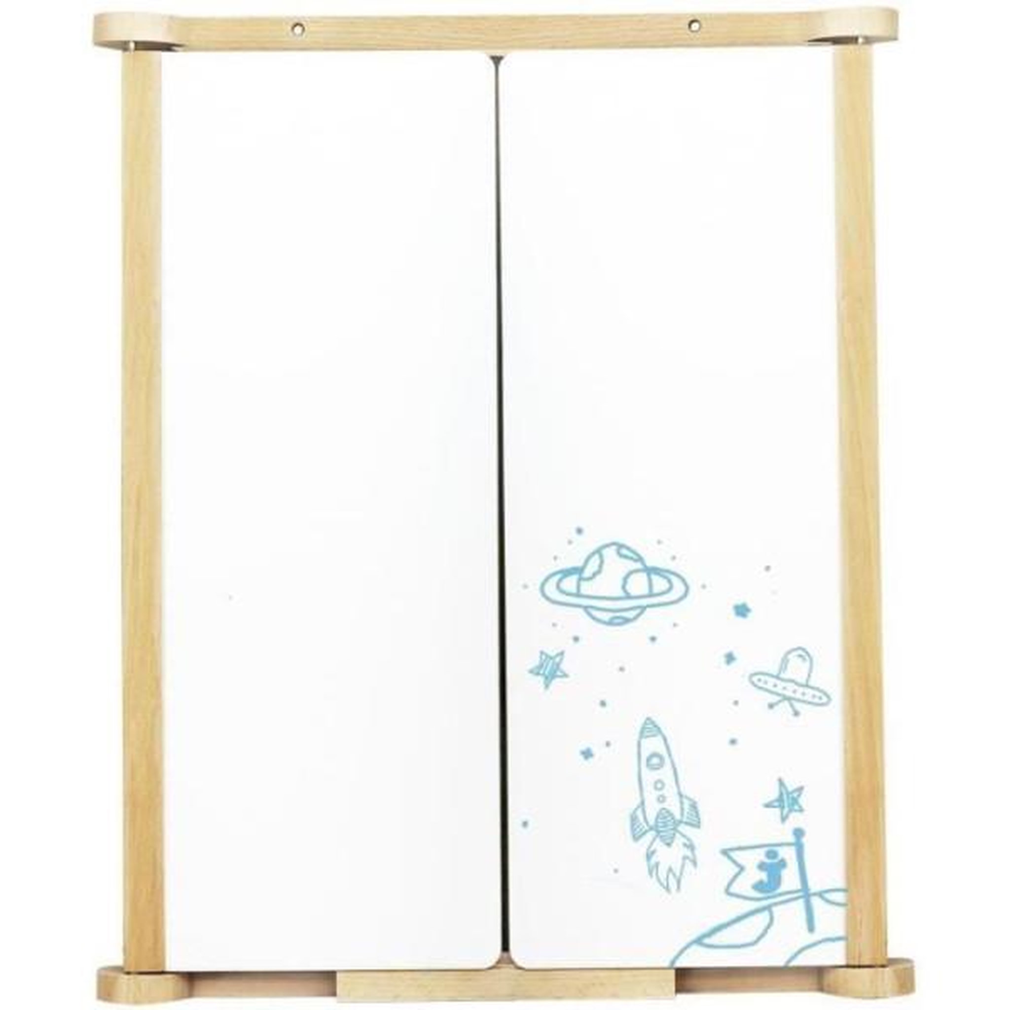 Voir la diapositive 2 : JeuJura Tableau Triptyque Mural en Bois Naturel - JEUJURA - Ardoise Centrale et Volets Craie/Feutre, Accessoires Inclus, 82x56 cm