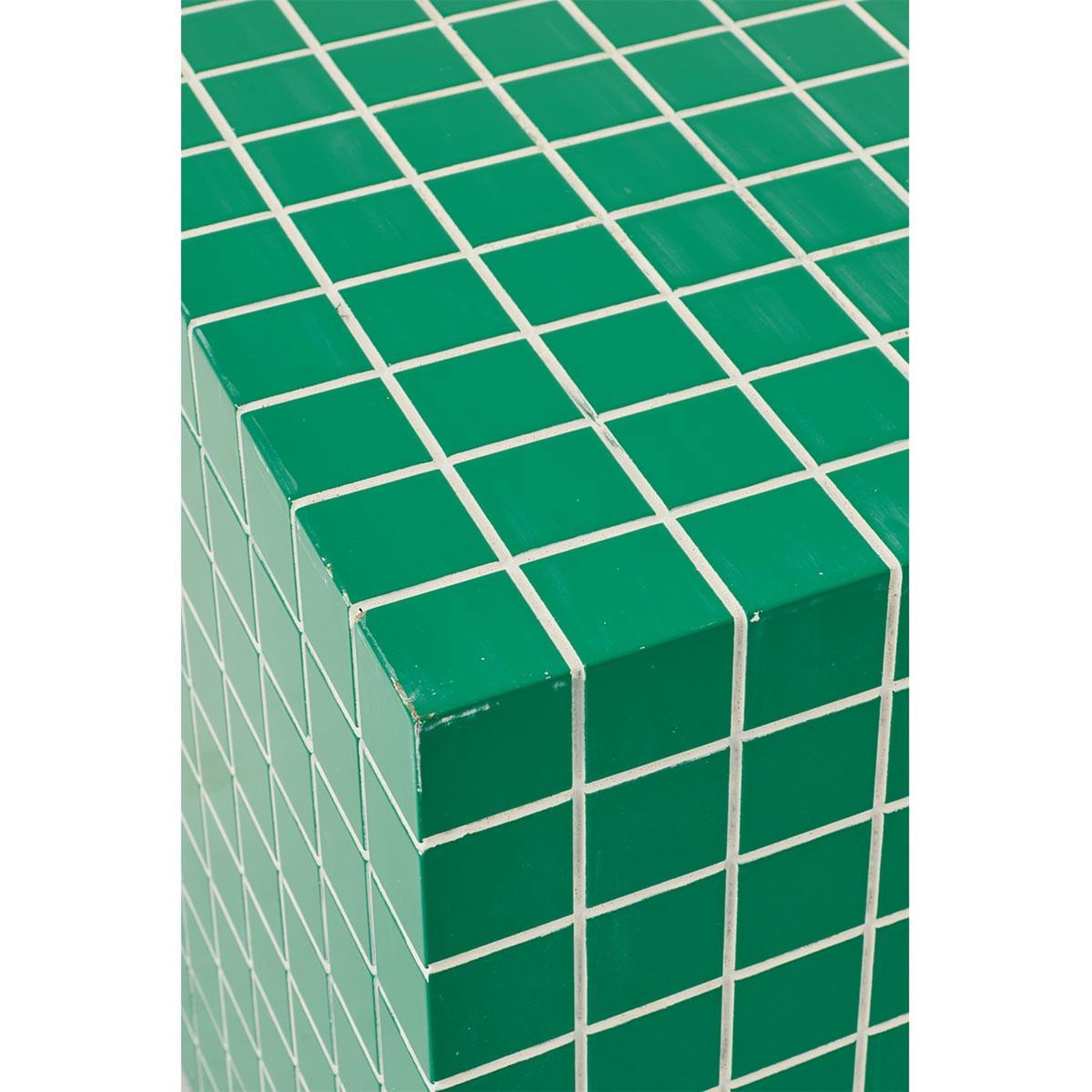 Voir la diapositive 3 : J-LINE Table d'appoint cube à carreaux  spia  35cm vert & blanc