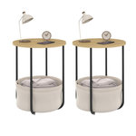 ID MARKET Lot de 2 tables de chevet, tables d'appoint, bout de canapé DETROIT rondes avec panier en tissu design industriel