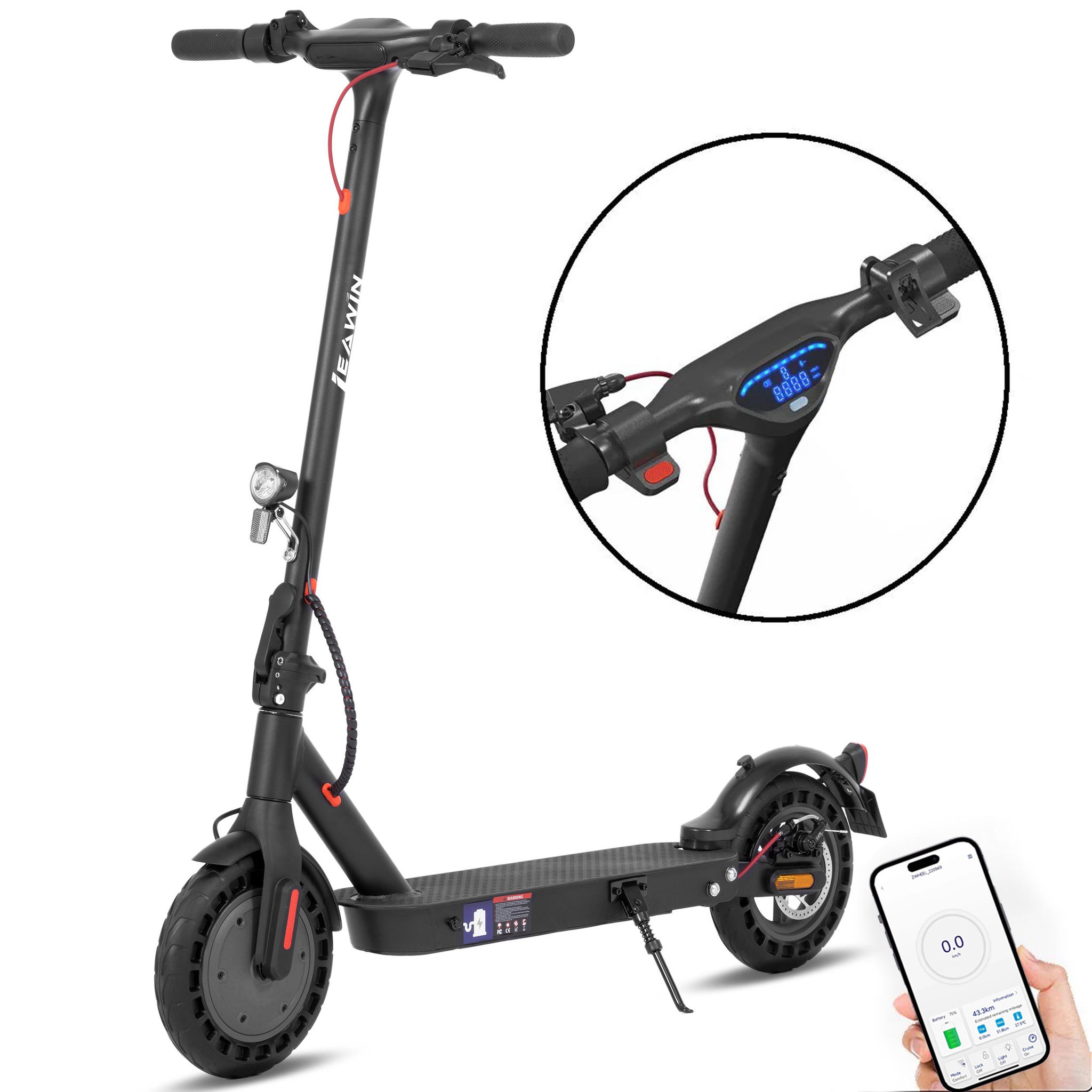 Voir la diapositive 2 : LEAWIN Trottinette électrique leawin e9t, 25 cm, vitesse max. 20 km/h, contrôle via application