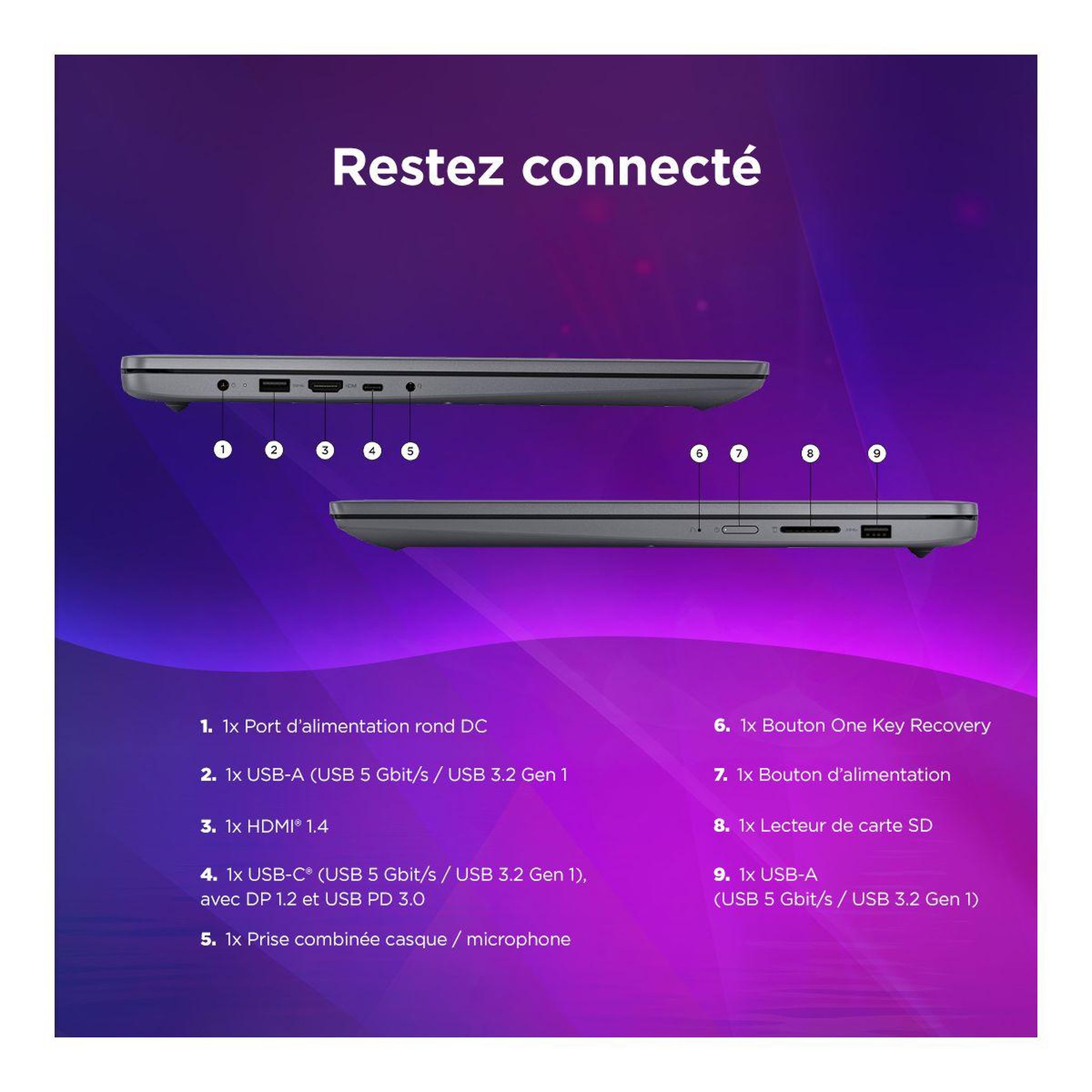 Voir la diapositive 5 : Lenovo Ordinateur portable ideapad slim 3 17iwc11 luna grey v intel core 3 304 8 go ram ddr5 ssd 512 go