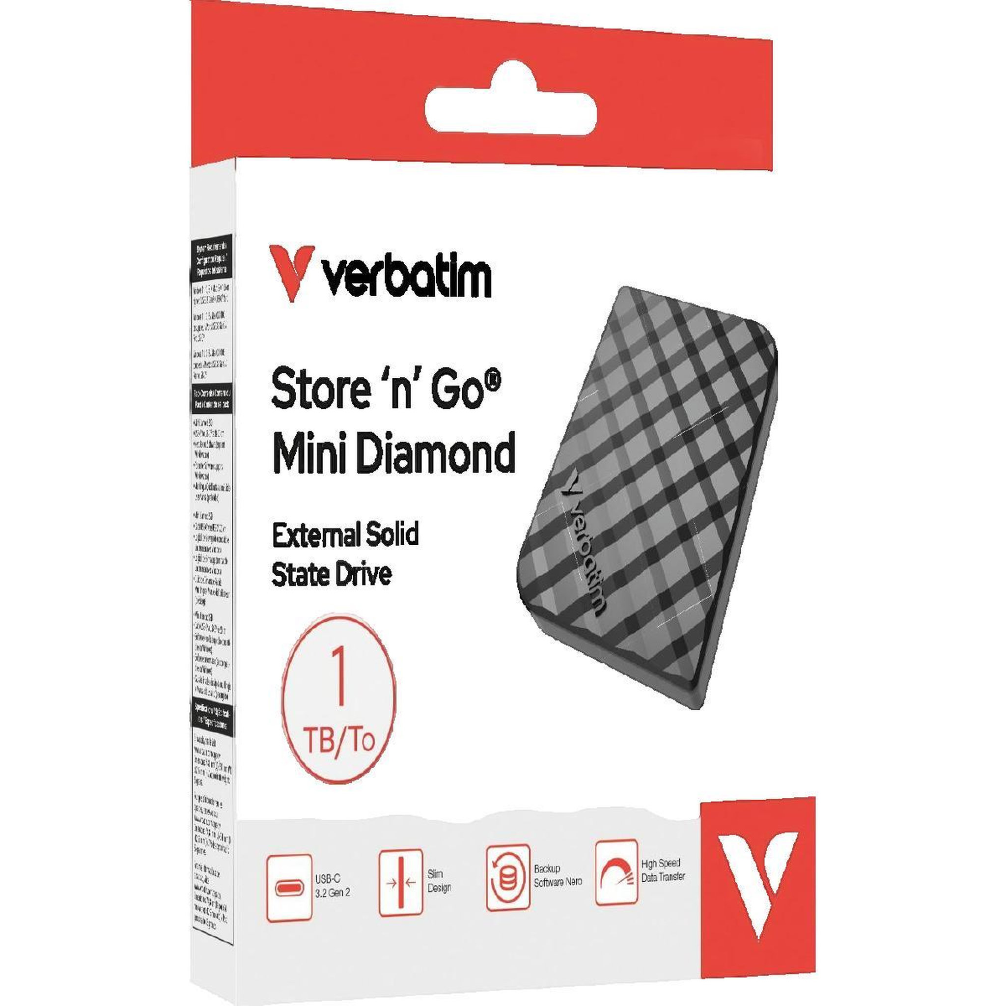 Voir la diapositive 2 : Verbatim Disque SSD externe Verbatim Store 'n' Go Mini Diamond 1 To
