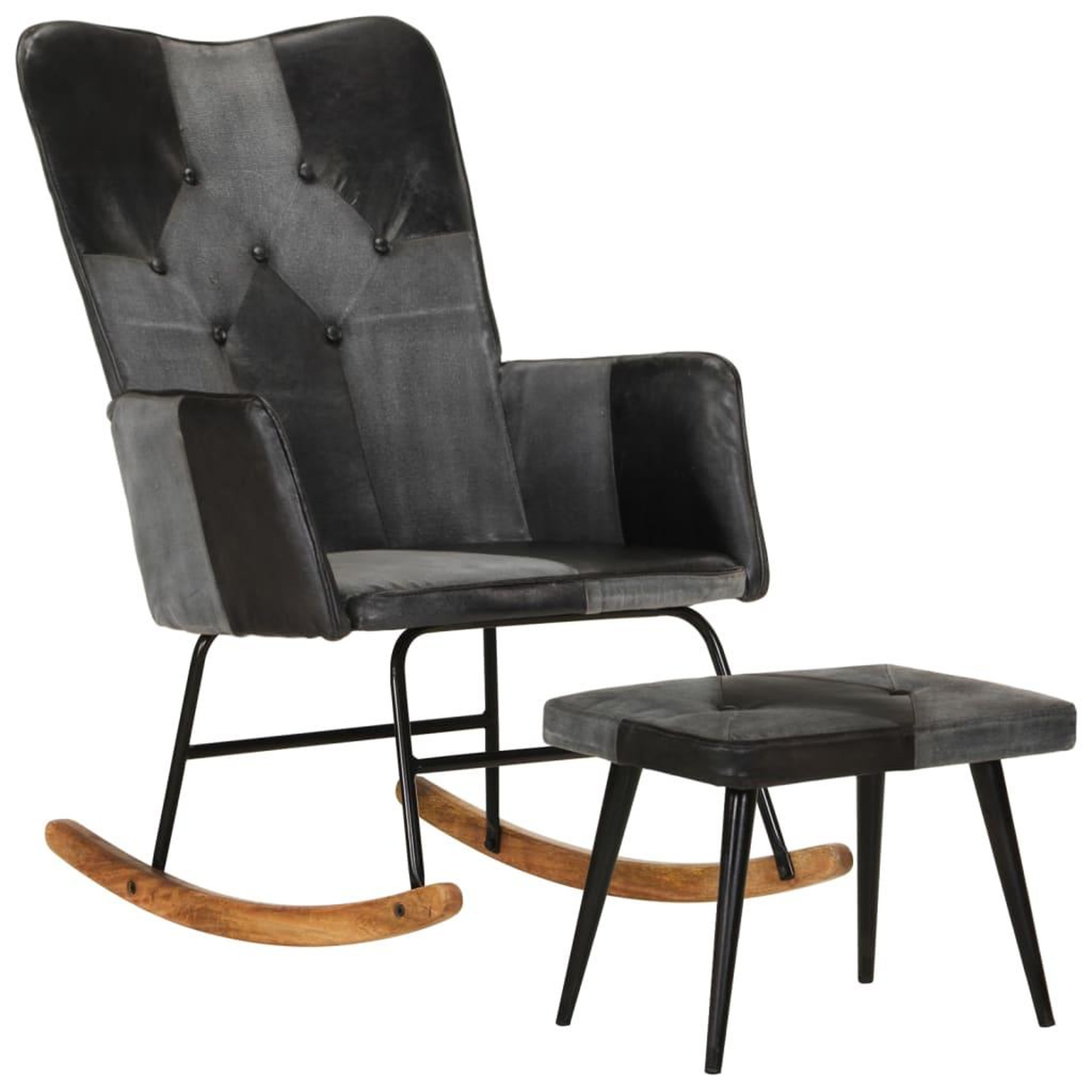 Voir la diapositive 1 : VIDAXL Chaise a bascule et repose-pieds Marron Noir veritable et toile