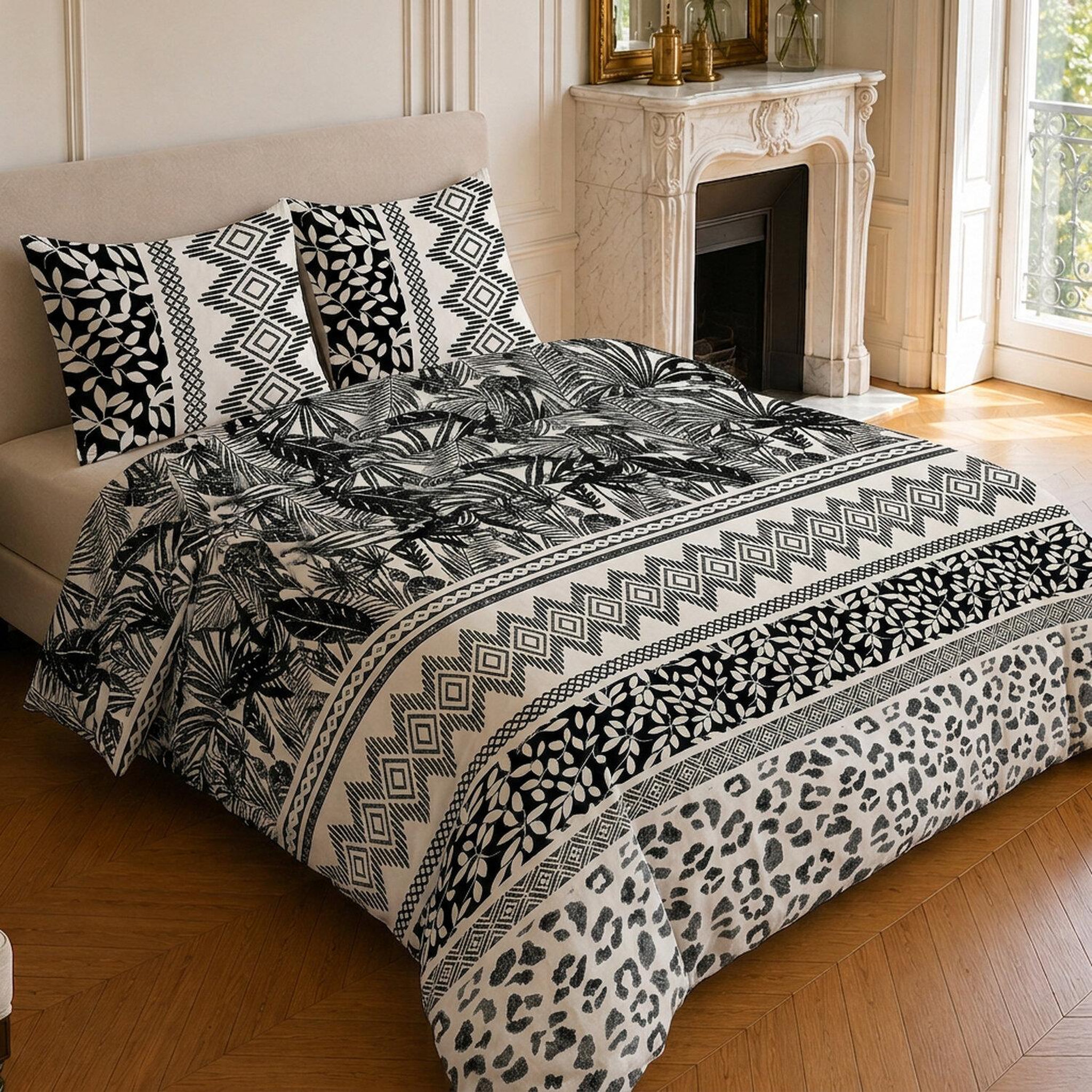 Voir la diapositive 2 : Home collection Parure housse de couette imprimée 100% microfibre - lavane - 220x240 cm