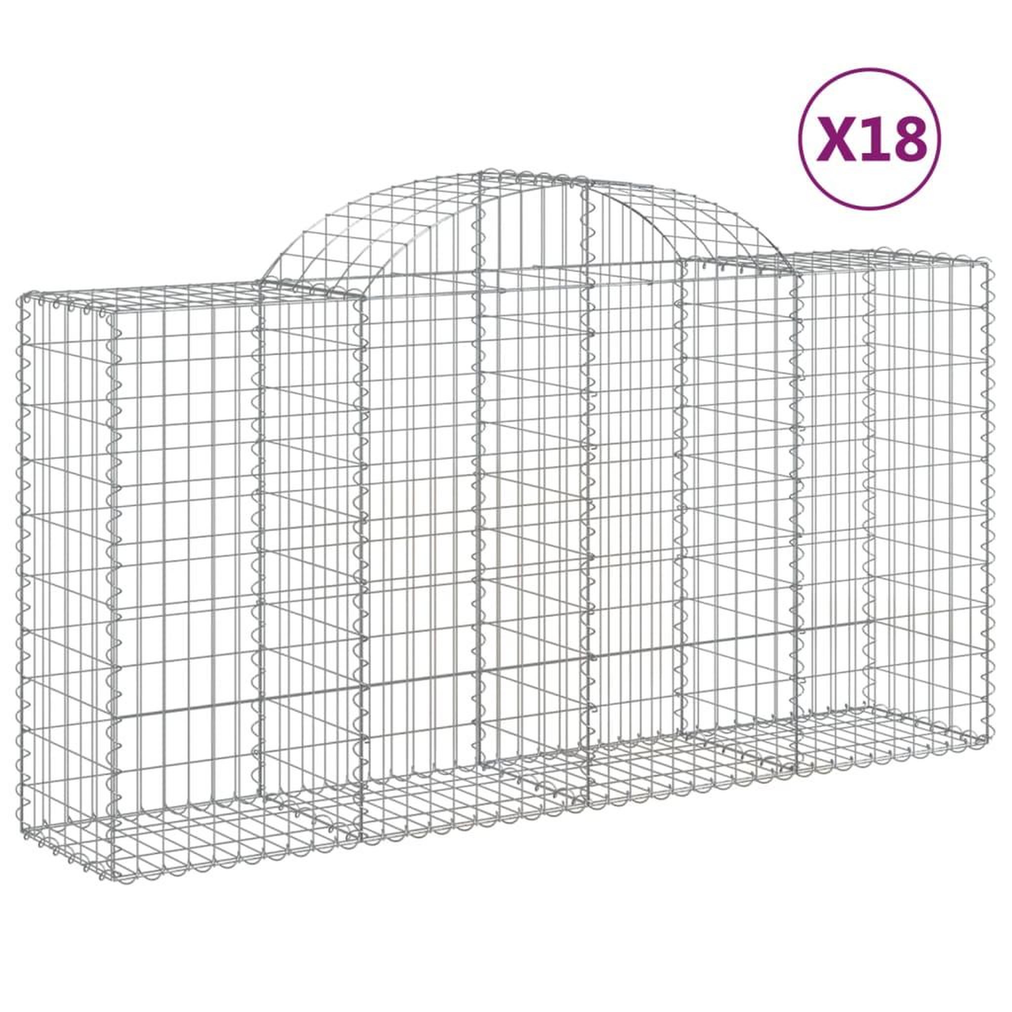 Voir la diapositive 2 : VIDAXL Paniers a gabions arques 18 pcs 200x50x100/120 cm fer galvanise