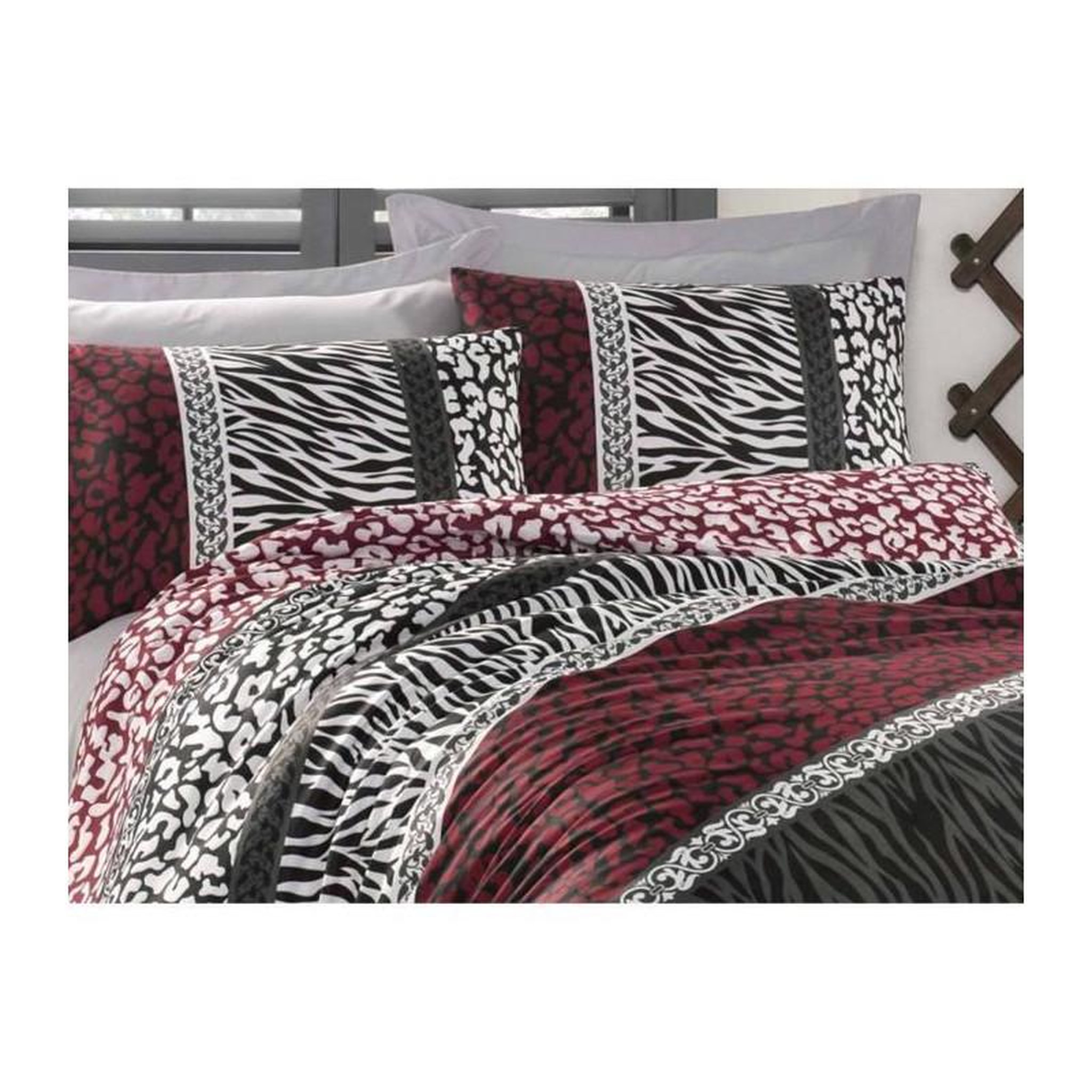 Voir la diapositive 4 : GENERIQUE Parure de lit - 1 housse de couette 220 x 240 cm + 2 taies d'oreiller 60 x 60 cm - 100% coton renforcé - Rouge