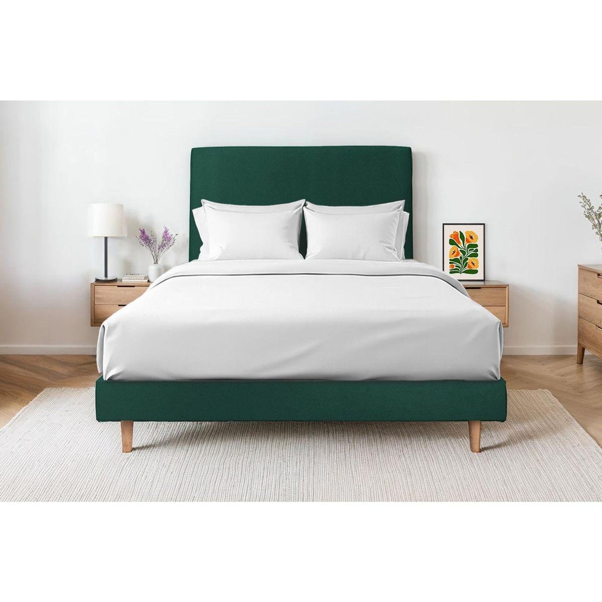 Sommeil de Plomb Lit avec tête de lit tapissier velours et sommier kit - Hauteur totale : 29cm