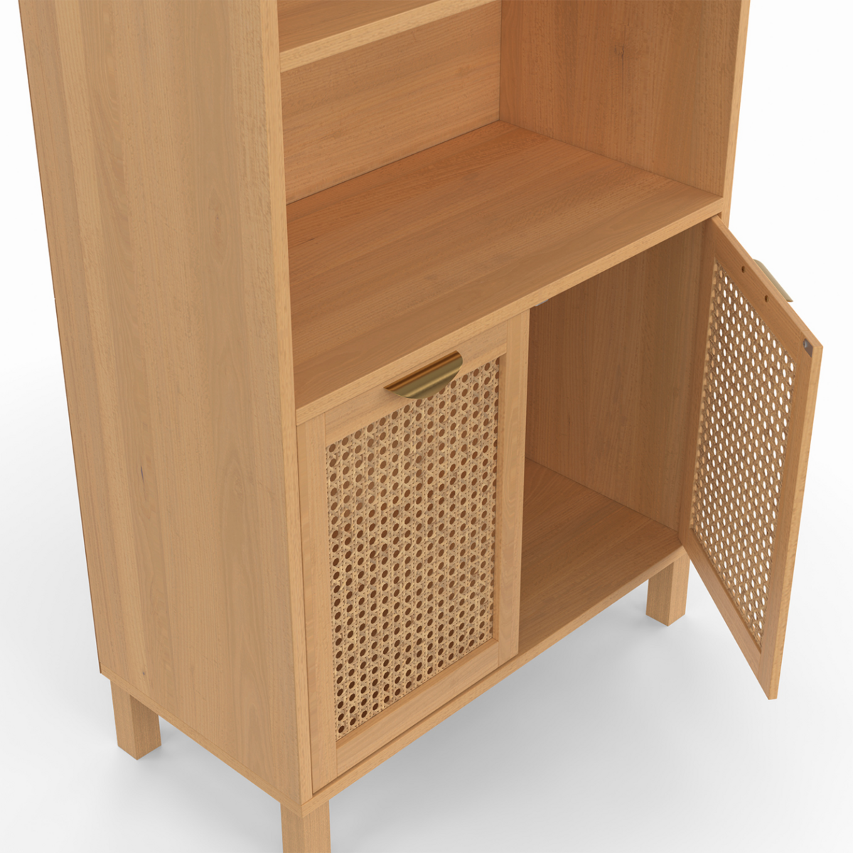 ID MARKET Etagère bibliothèque 4 niveaux avec placard EDHEN cannage et bois