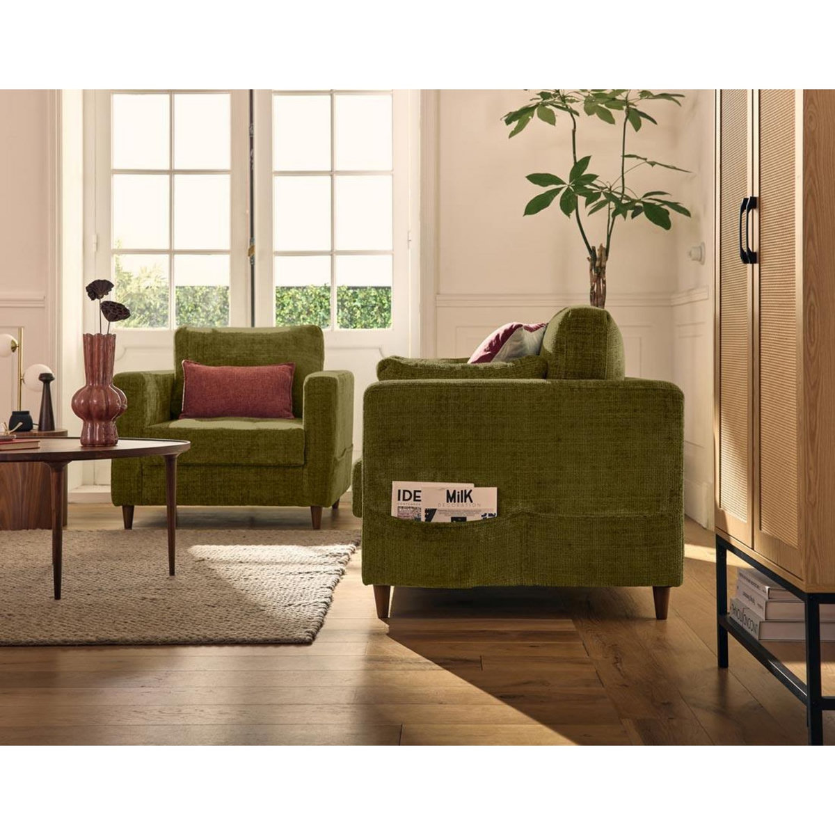 LISA DESIGN Anna - canapé droit 2 places avec poche en velours texturé