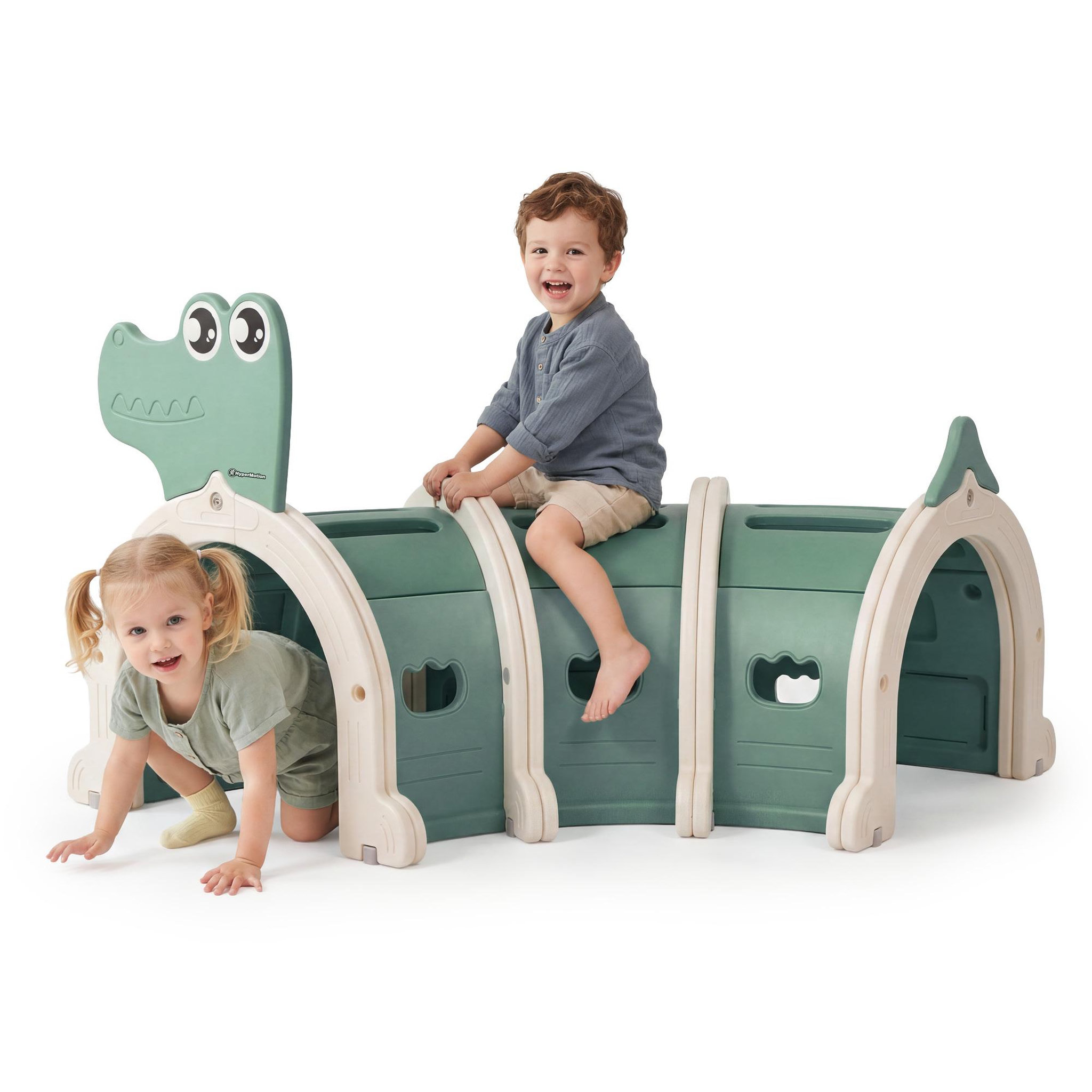 HYPERMOTION Tunnel de Jeu Crocodile HyperMotion Cheerful Crocodile Modulable, Sauge et Beige, dès 3 Ans
