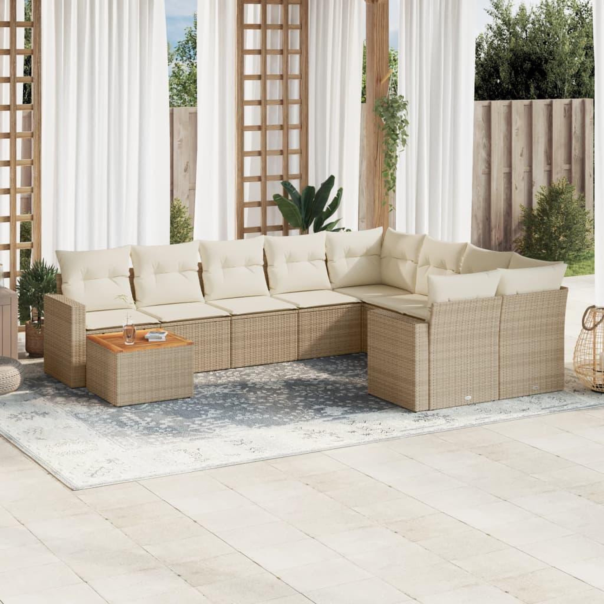 VIDAXL Salon de jardin avec coussins 10 pcs beige resine tressee
