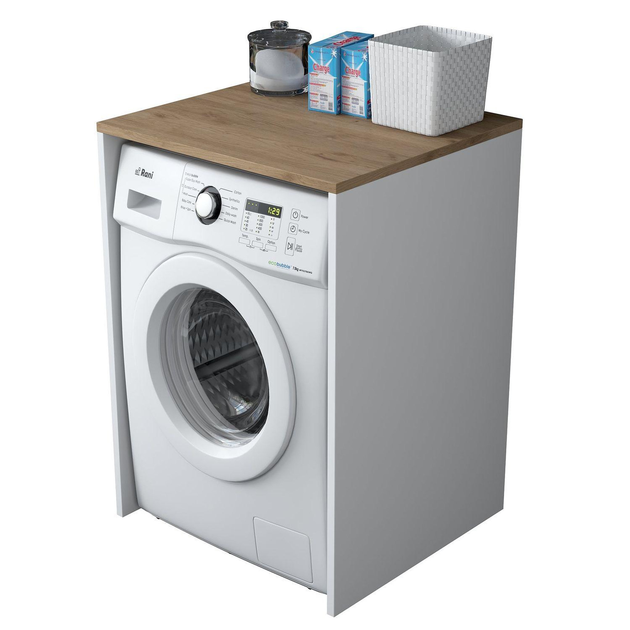 Voir la diapositive 4 : TOILINUX Meuble de rangement pour machine à laver - marron et blanc