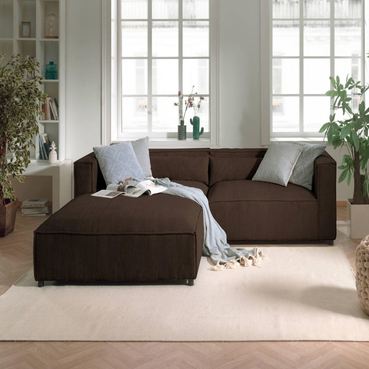 LISA DESIGN Ela - canapé d'angle gauche 4 places - en velours côtelé - style contemporain