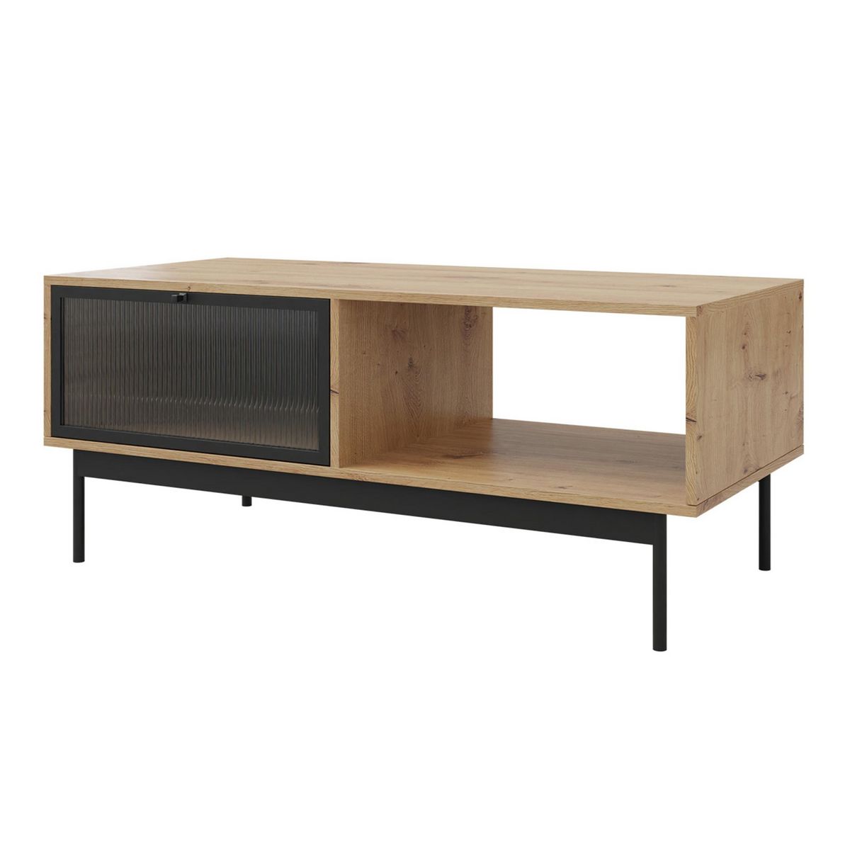 BEST MOBILIER Lamia - table basse - effet bois et noir - 2 portes et 1 niche - 120 cm
