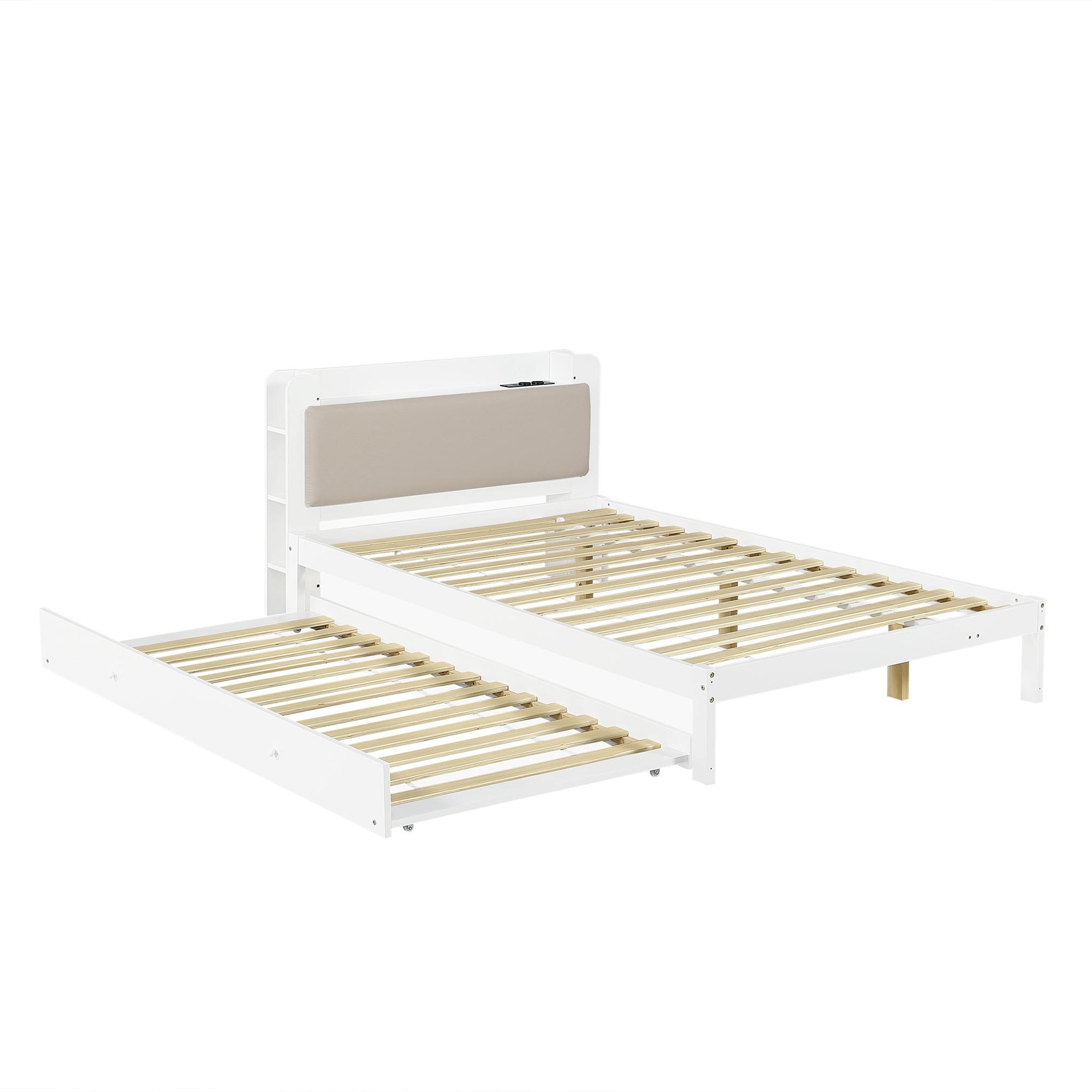 Voir la diapositive 6 : MERAX Lit gigogne 120x200 cm avec lit tiroir 90x190 cm tête de lit rembourrée rangement blanc