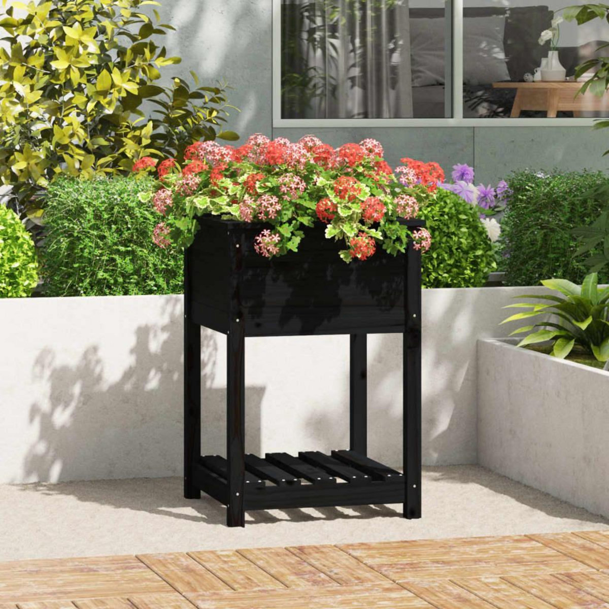 VIDAXL Jardiniere avec etagere Noir 54x54x81 cm Bois massif de pin
