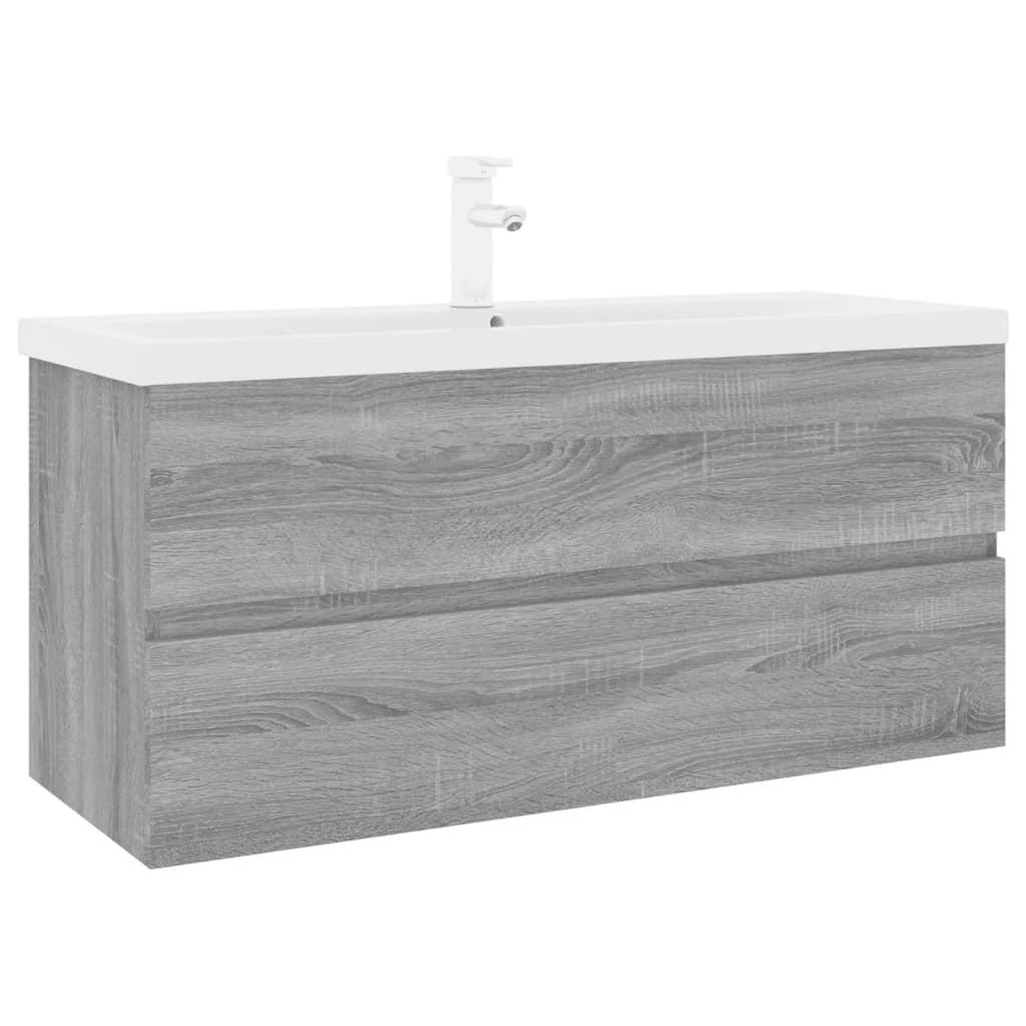 Voir la diapositive 2 : VIDAXL Meuble lavabo avec bassin integre Sonoma gris Bois d'ingenierie
