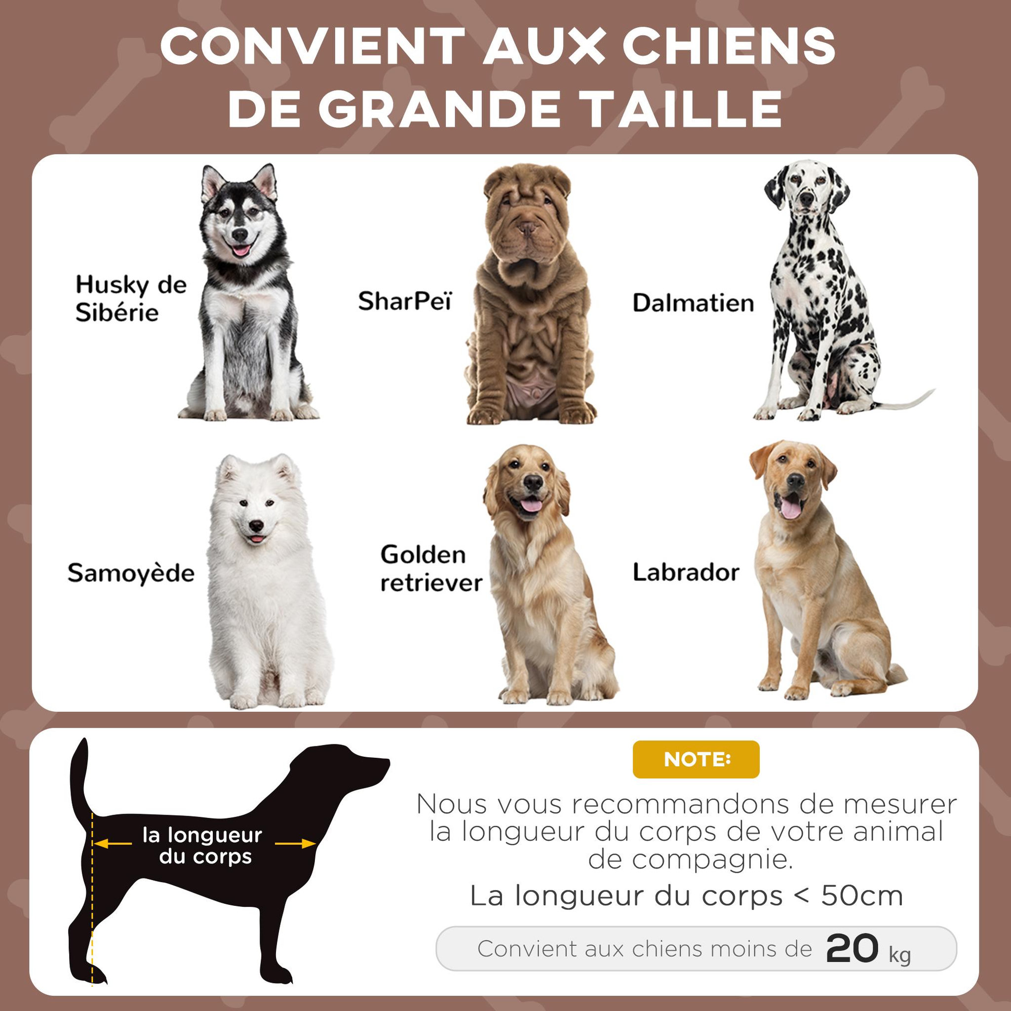 Voir la diapositive 6 : PAWHUT Lit chien sur pied avec voile ombrage - 106 x 76 x 94 cm - sac de transport - marron