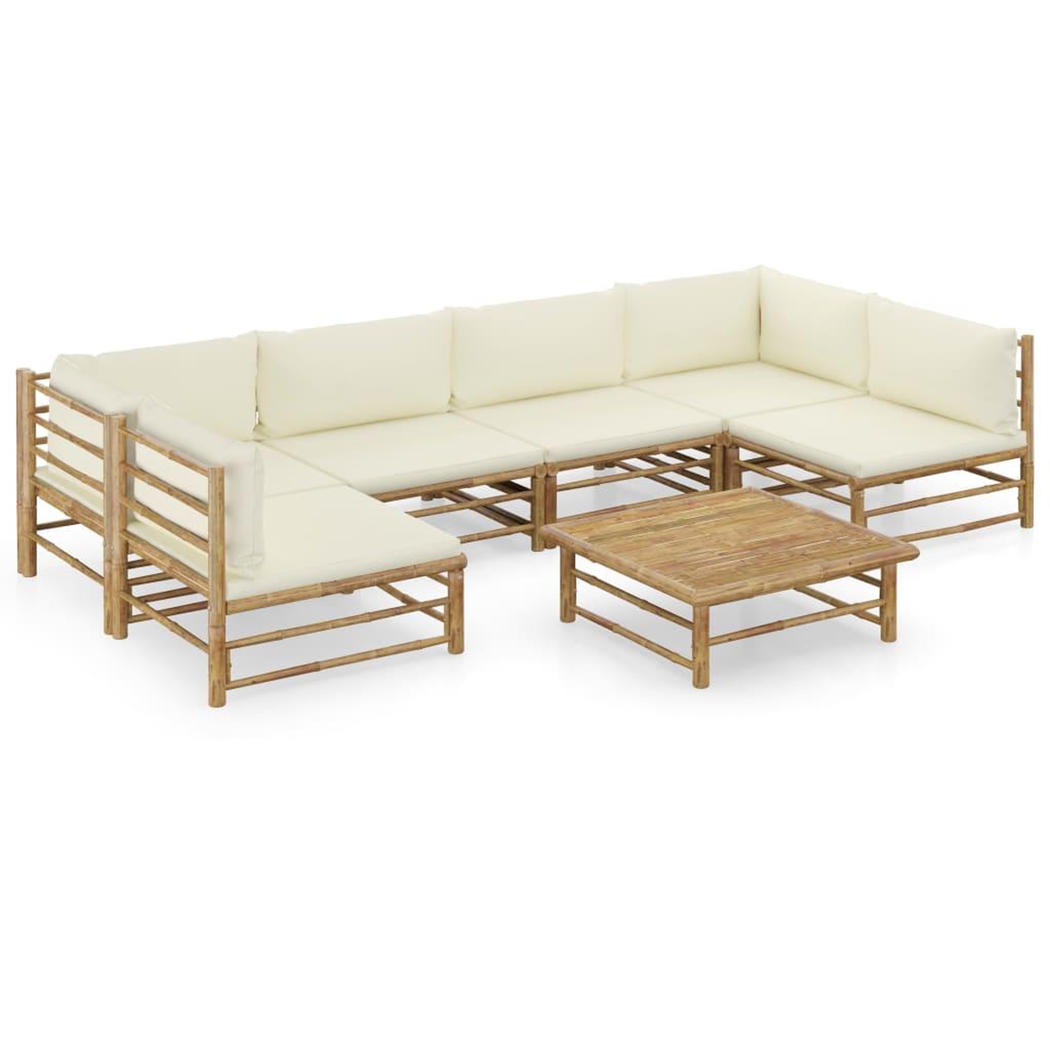 VIDAXL Salon de jardin 7 pcs avec coussins blanc creme bambou