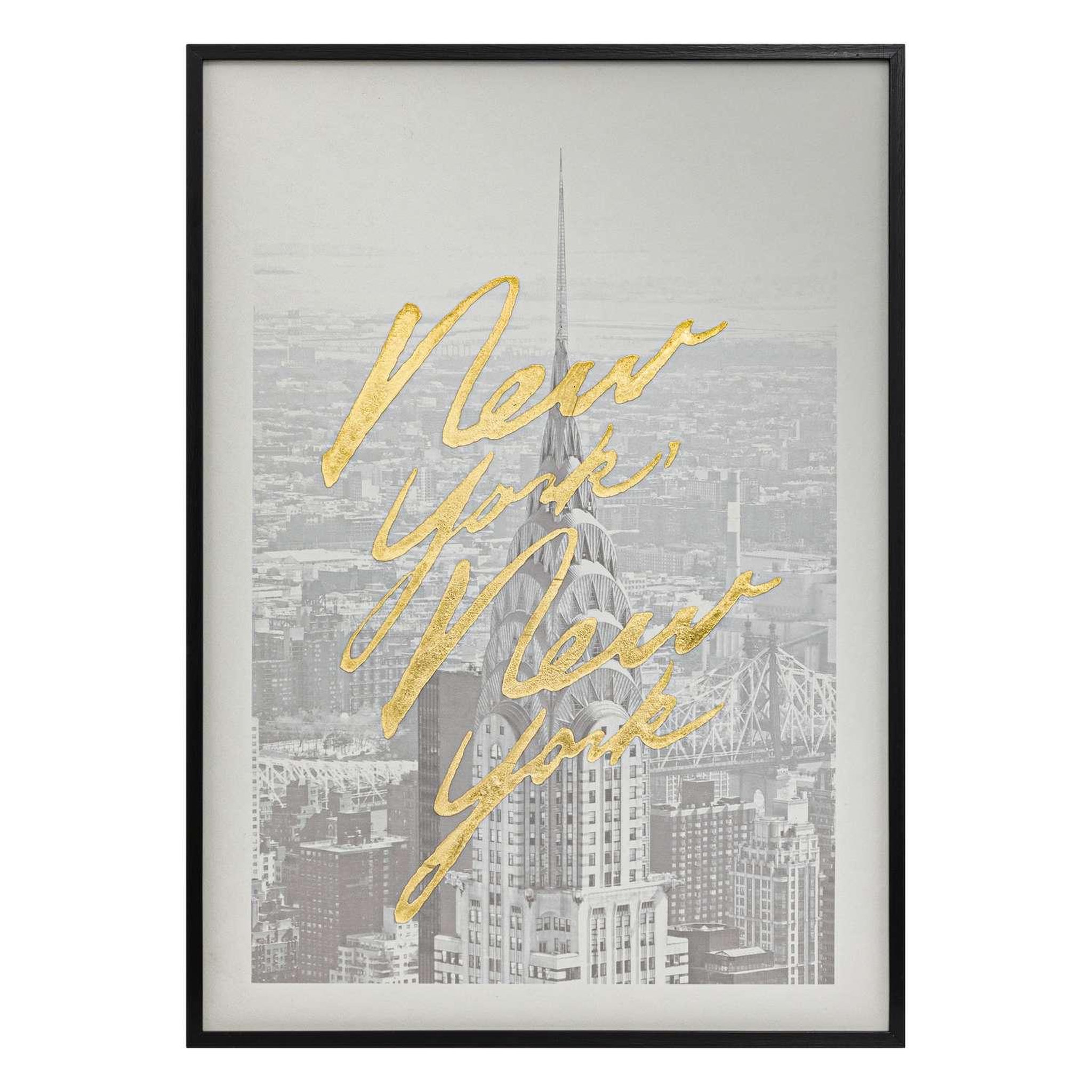 ATMOSPHERA Toile imprimée encadrée à effet alu new york - 50 x 70 cm - gris