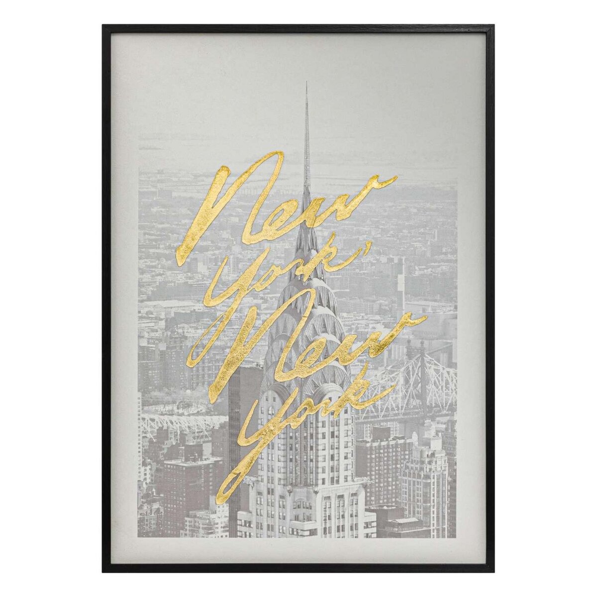 ATMOSPHERA Toile imprimée encadrée à effet alu NEW YORK - 50 x 70 cm - Gris