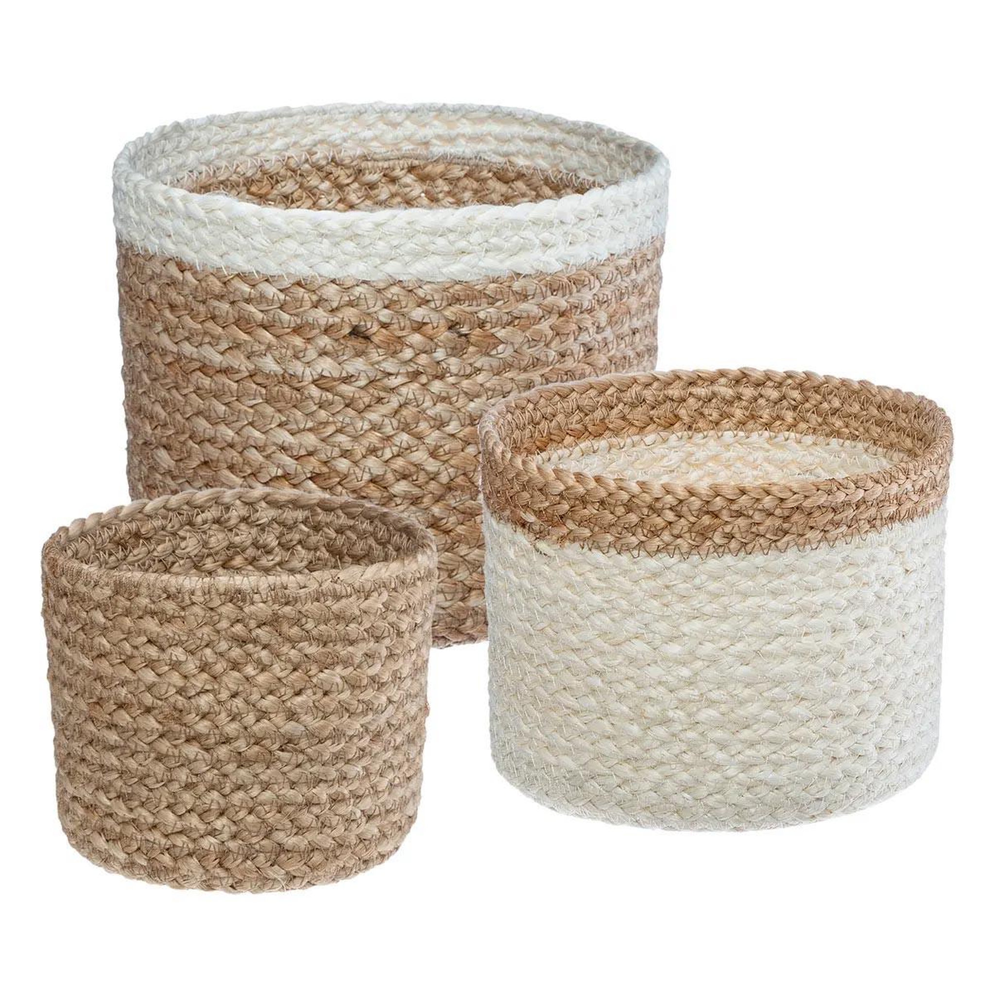 ATMOSPHERA Lot de 3 paniers  seagrass  18cm blanc & naturel