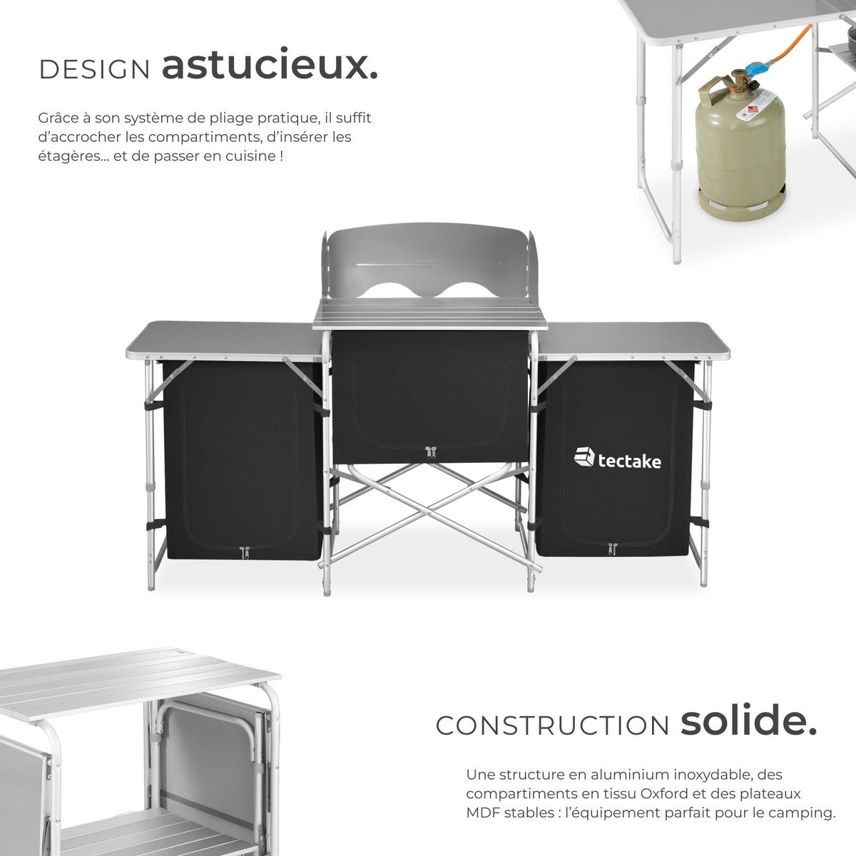 tectake Cuisine de camping xxl avec 5 compartiments pliable noir