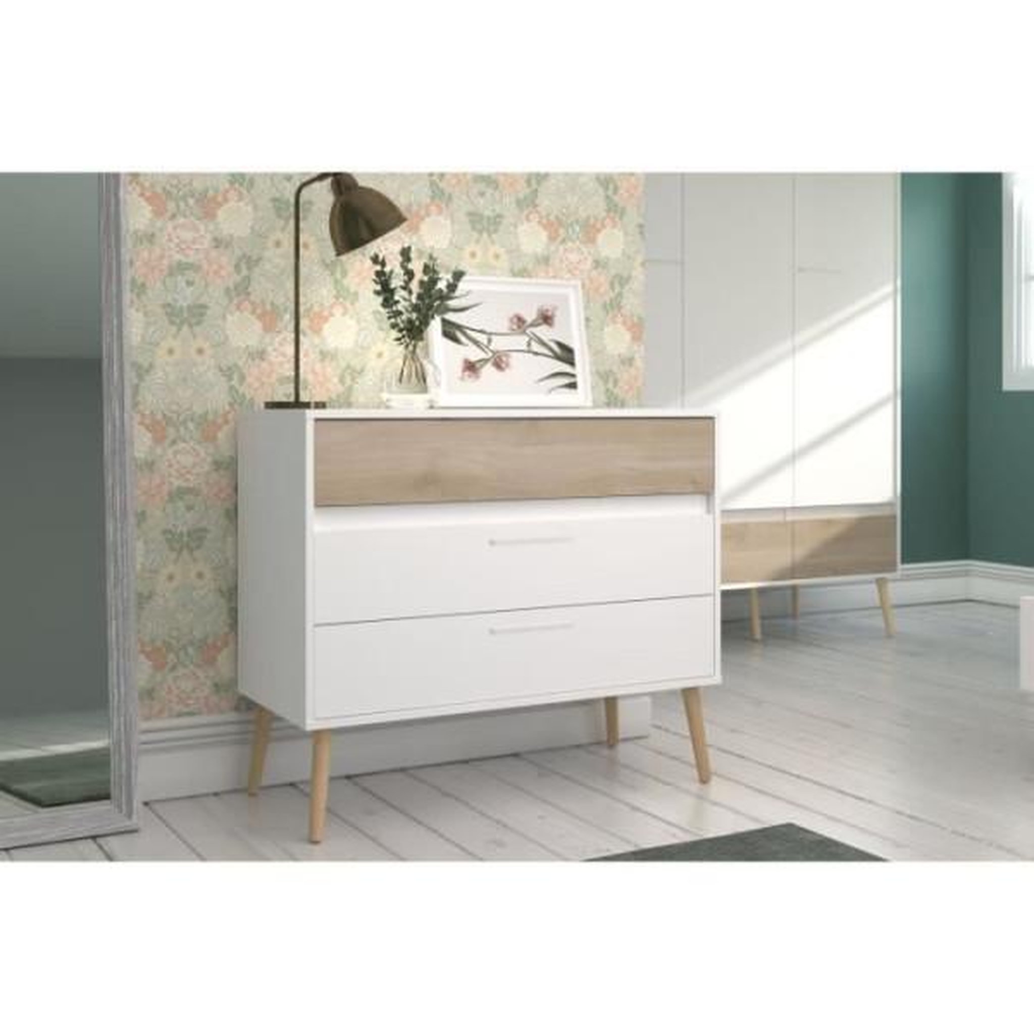 PARISOT Commode - AALBORG - 3 tiroirs - Blanc - Style scandinave - 90,8 x 40 x 77,5 - PARISOT