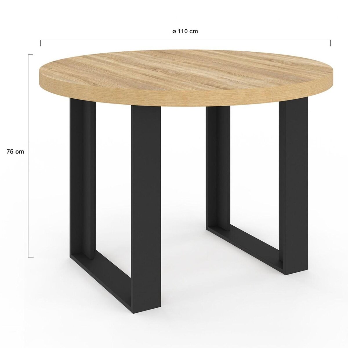 ID MARKET Table à manger fixe ronde PHOENIX 4 personnes bois et noir 110 cm