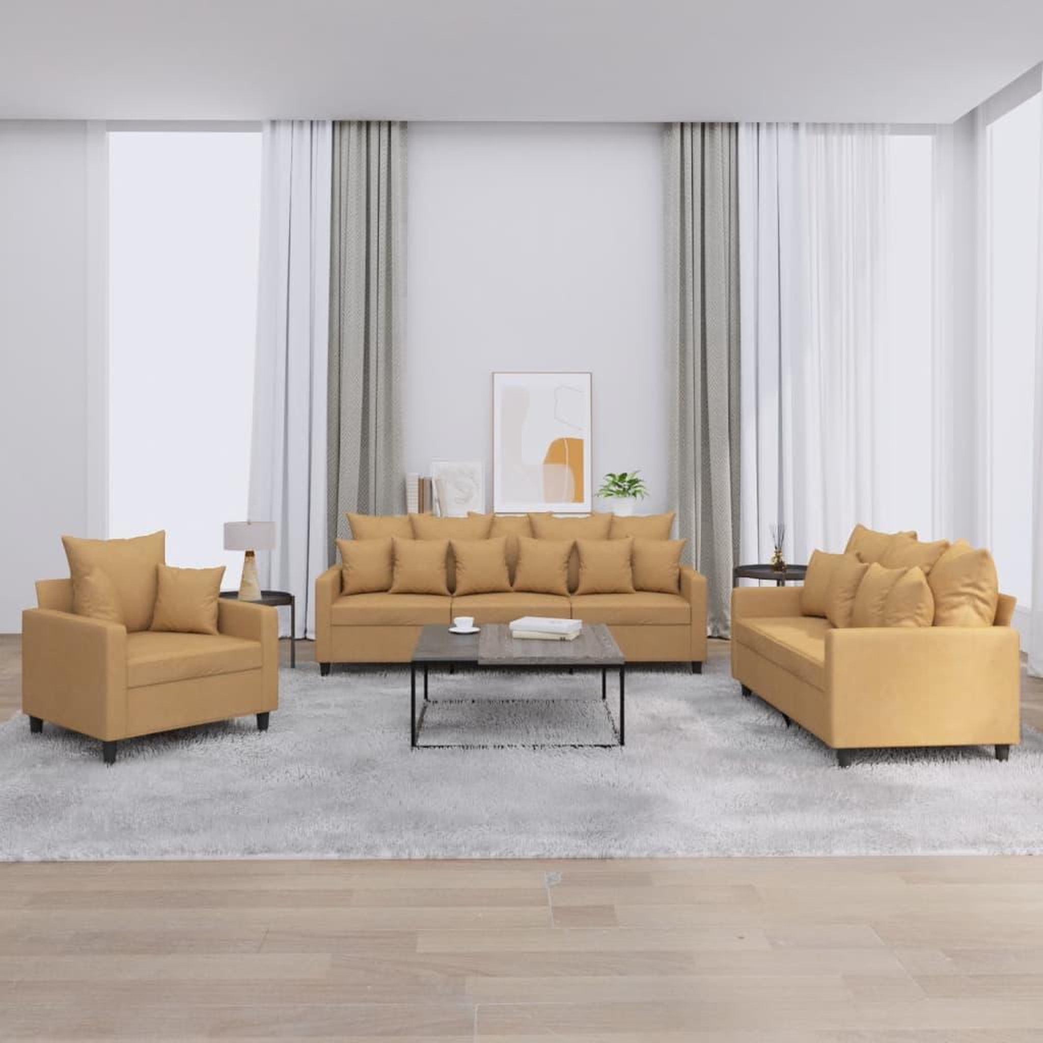 VIDAXL Ensemble de canapes 3 pcs avec coussins Marron Velours