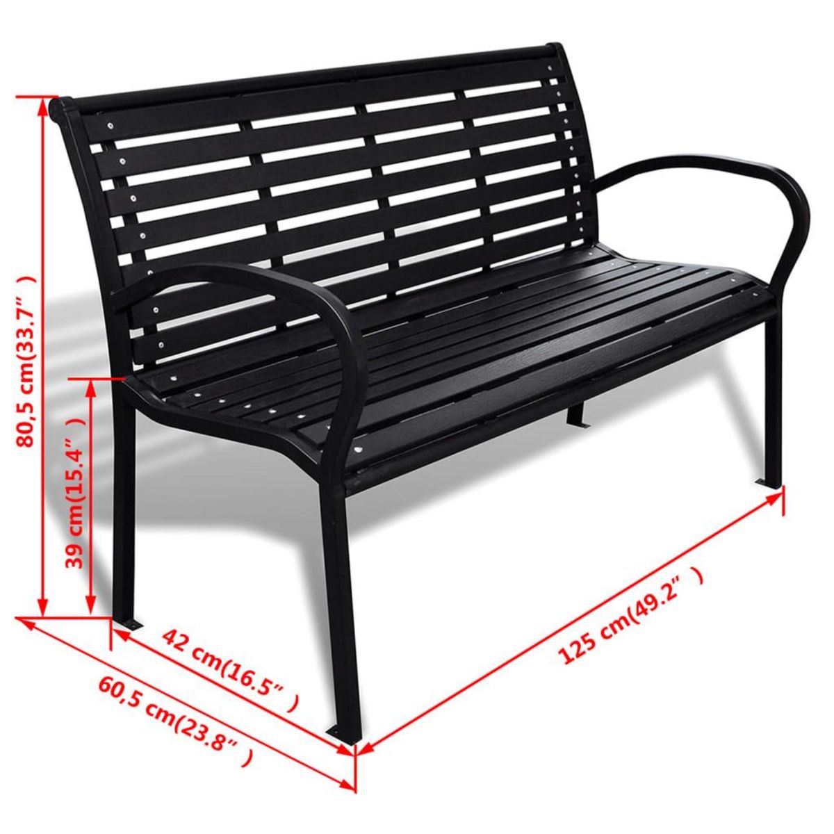 VIDAXL Banc de jardin 125 cm acier et WPC noir