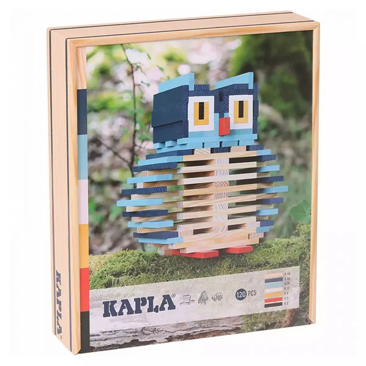 Kapla Coffret chouette  120 planchettes coloris nature et colores