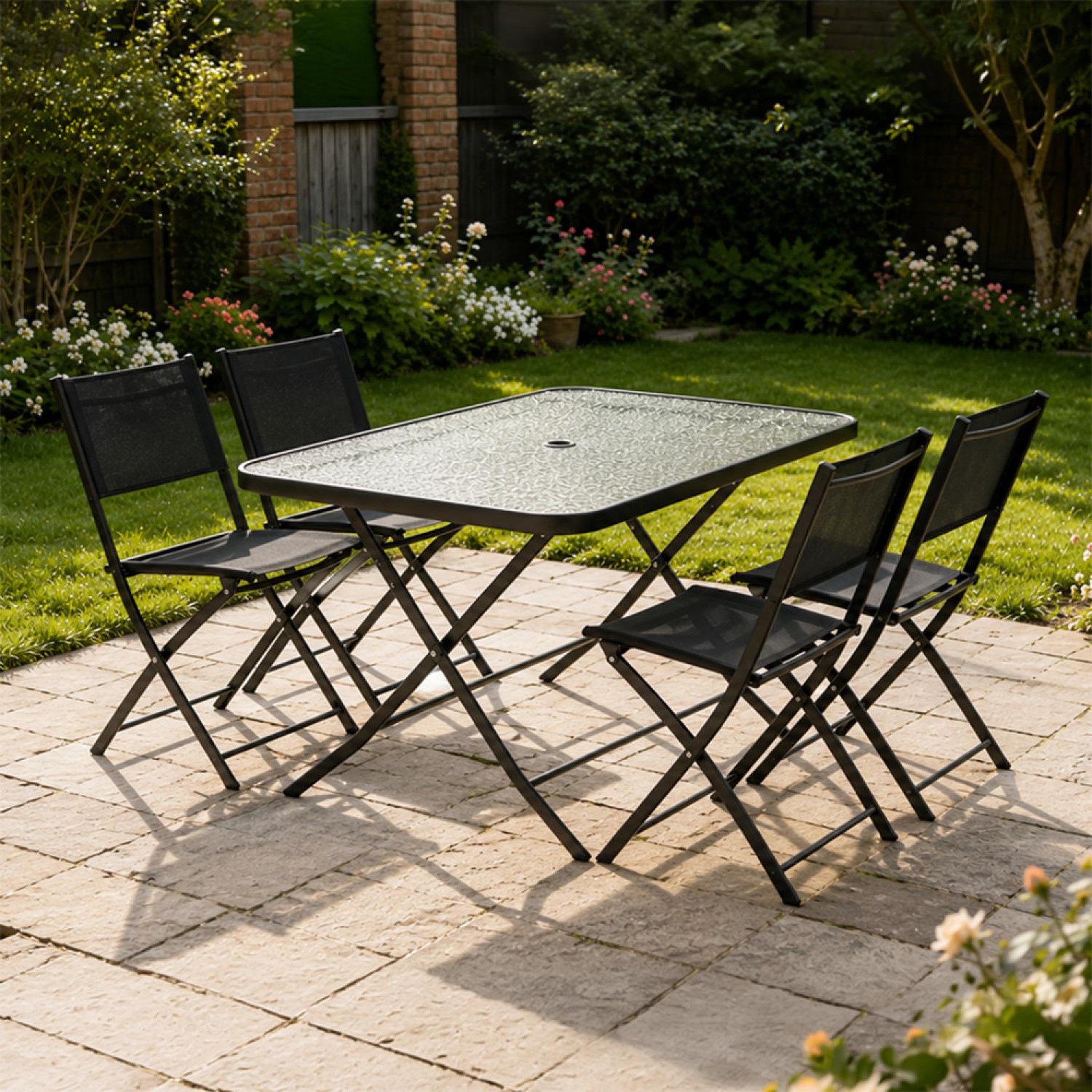 Voir la diapositive 2 : CONCEPT USINE Ensemble table de jardin 130 cm et 4 chaises pliantes MAHON