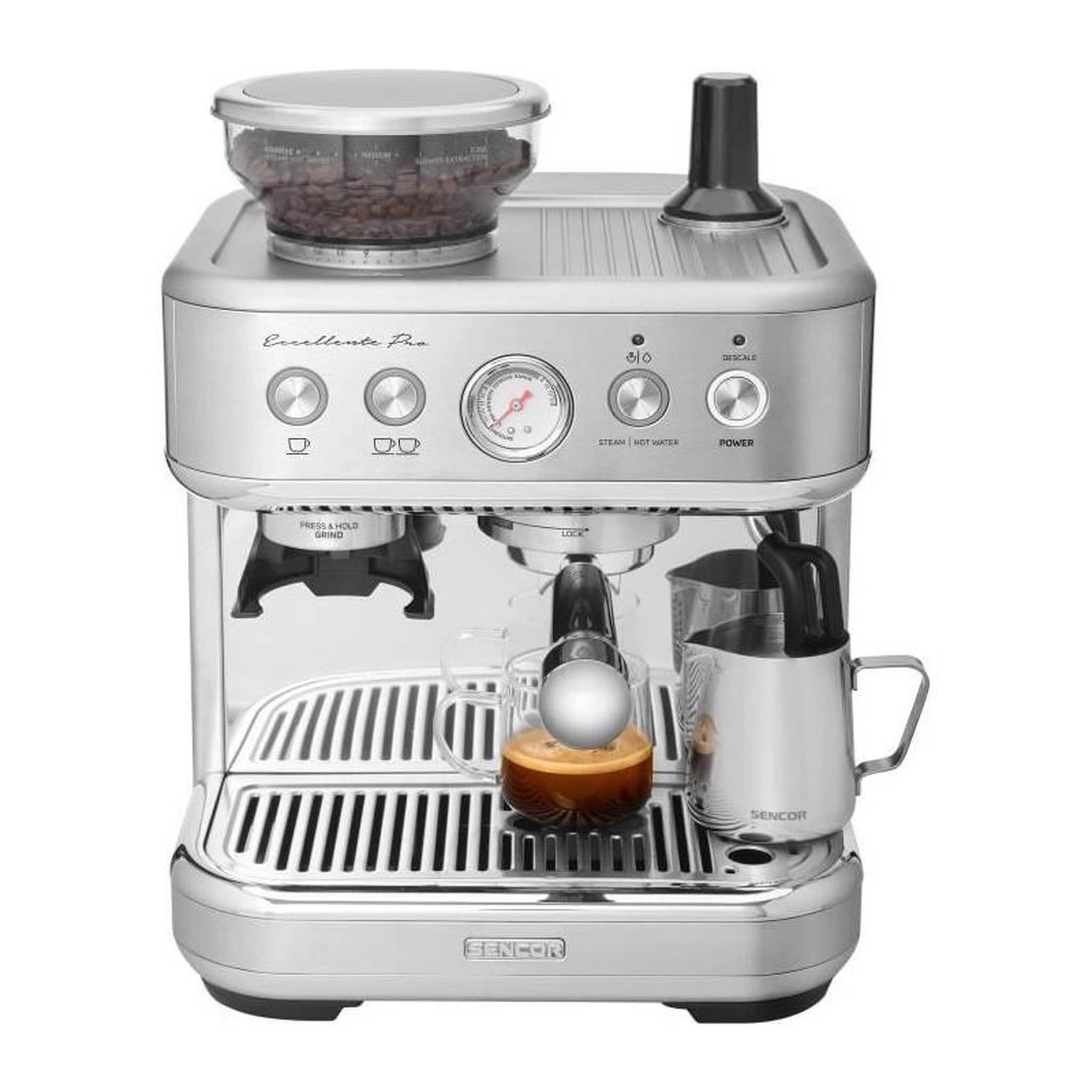 Voir la diapositive 3 : SENCO Machine a expresso - SENCOR - SES 6010SS - 15 bars - Broyeur a café - 250 g de grains - Inox