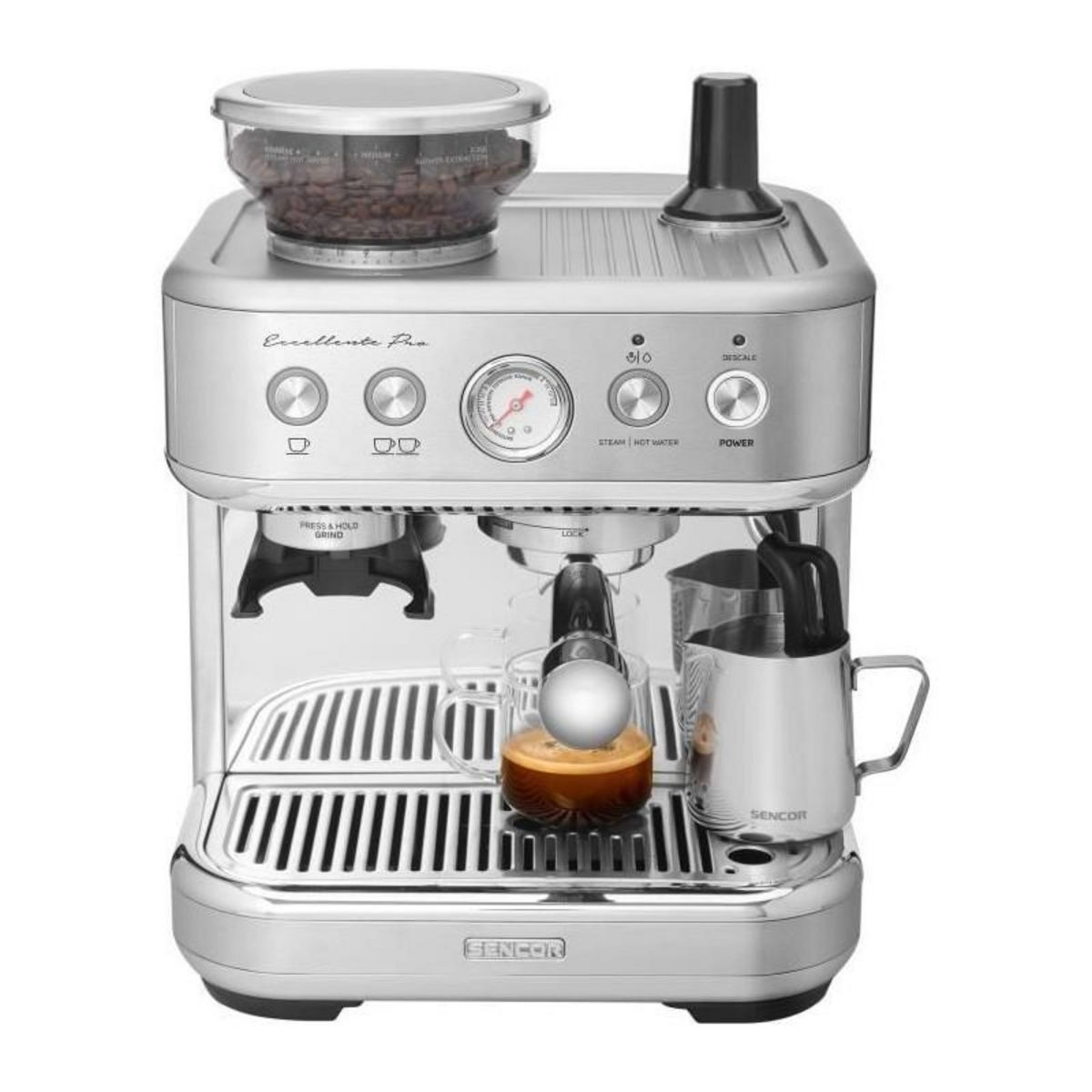 SENCO Machine a expresso - SENCOR - SES 6010SS - 15 bars - Broyeur a café - 250 g de grains - Inox