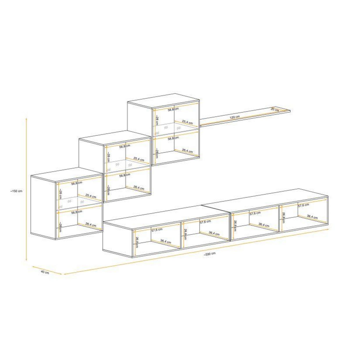 Paris Prix Meuble TV Mural Design  Switch XX  330cm Noir & Blanc